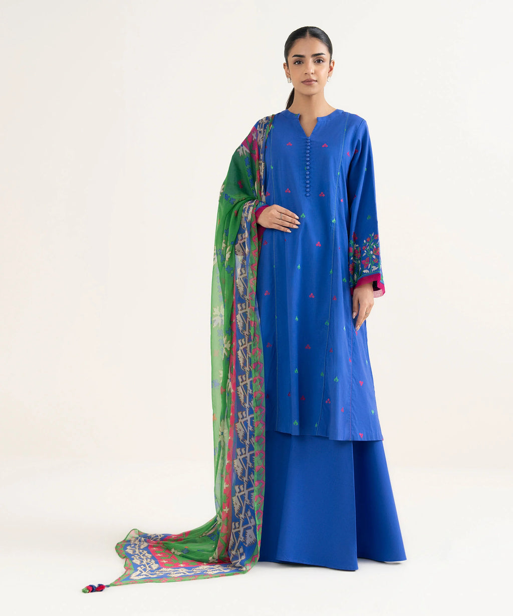 3 Piece - Embroidered Cotton Viscose Suit