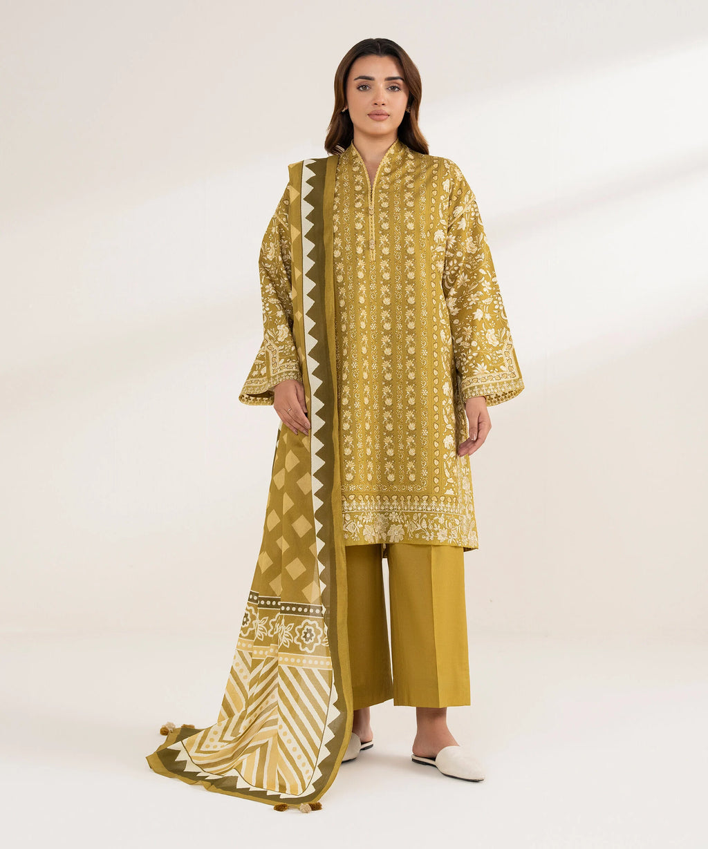 3 Piece - Embroidered Cotton Suit
