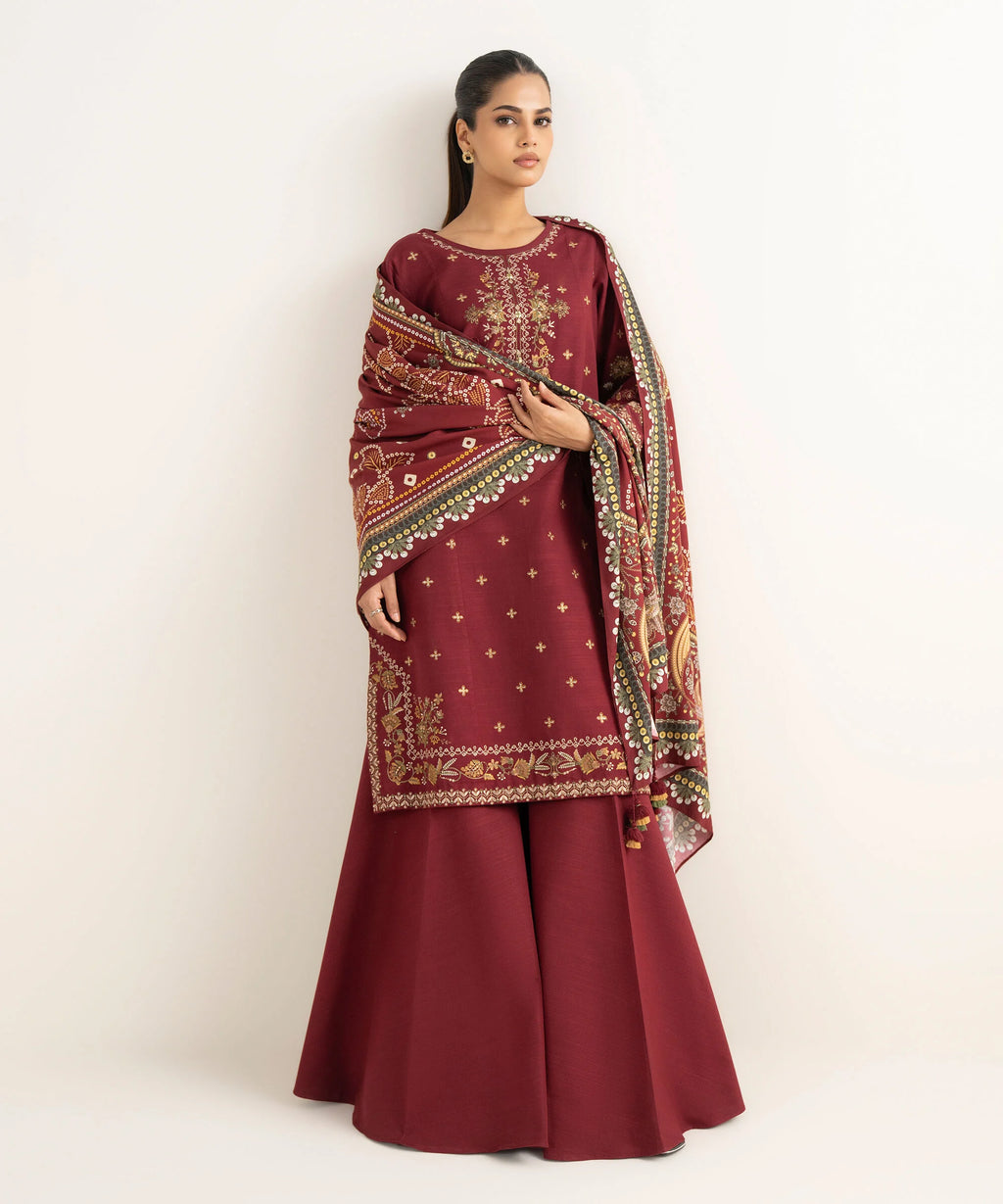 3 Piece - Embroidered Light Khaddar Suit