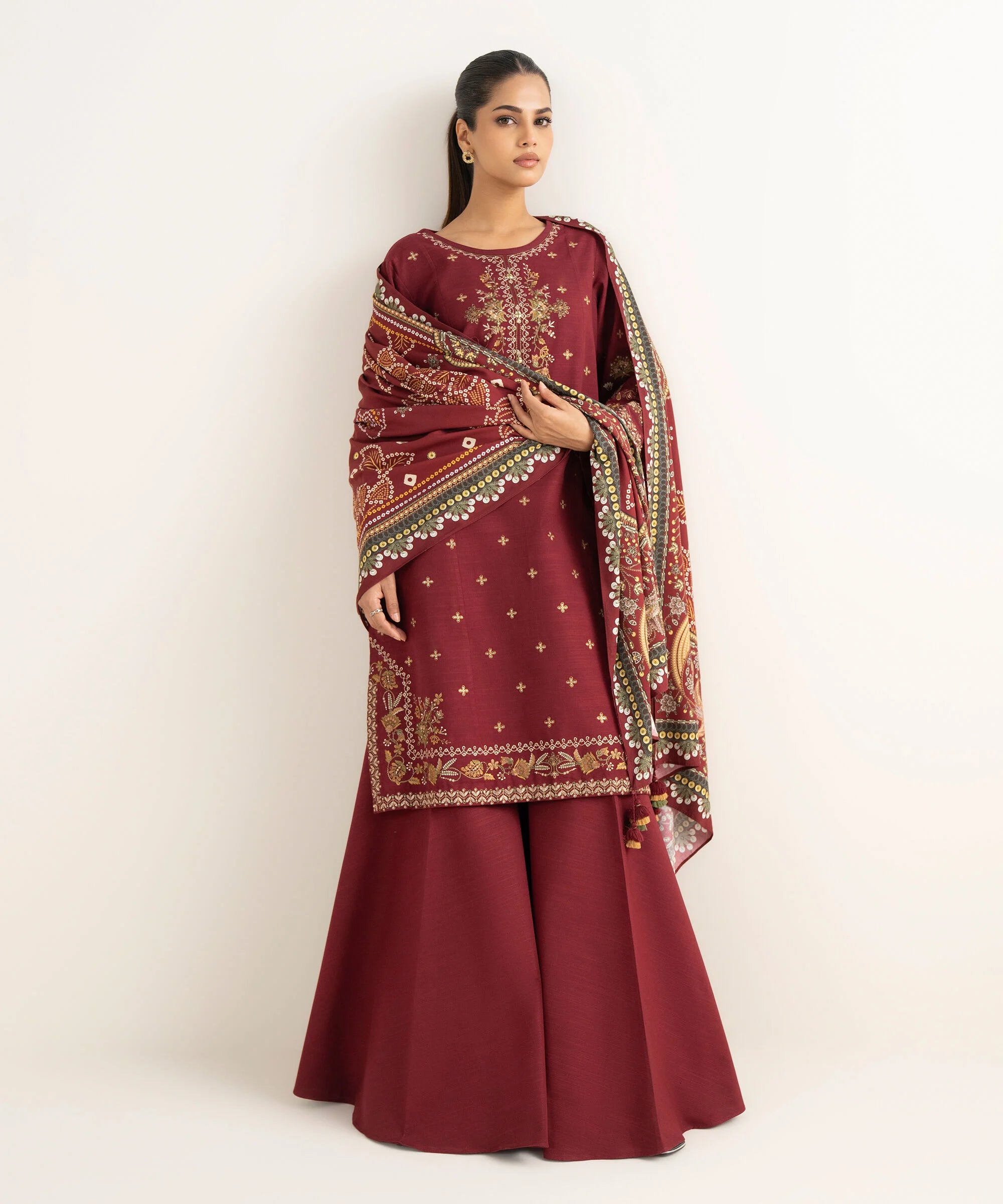 3 Piece - Embroidered Light Khaddar Suit