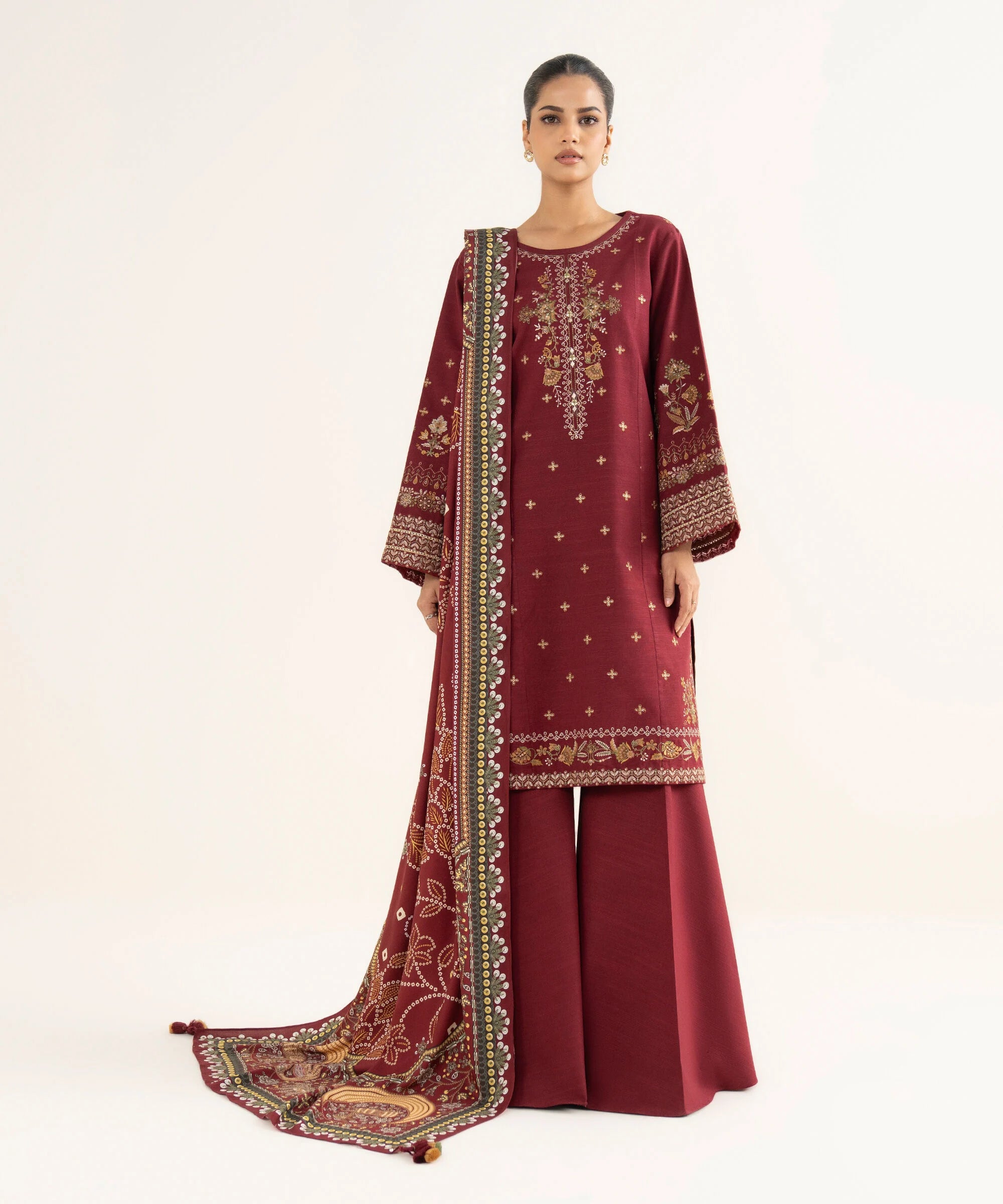 3 Piece - Embroidered Light Khaddar Suit