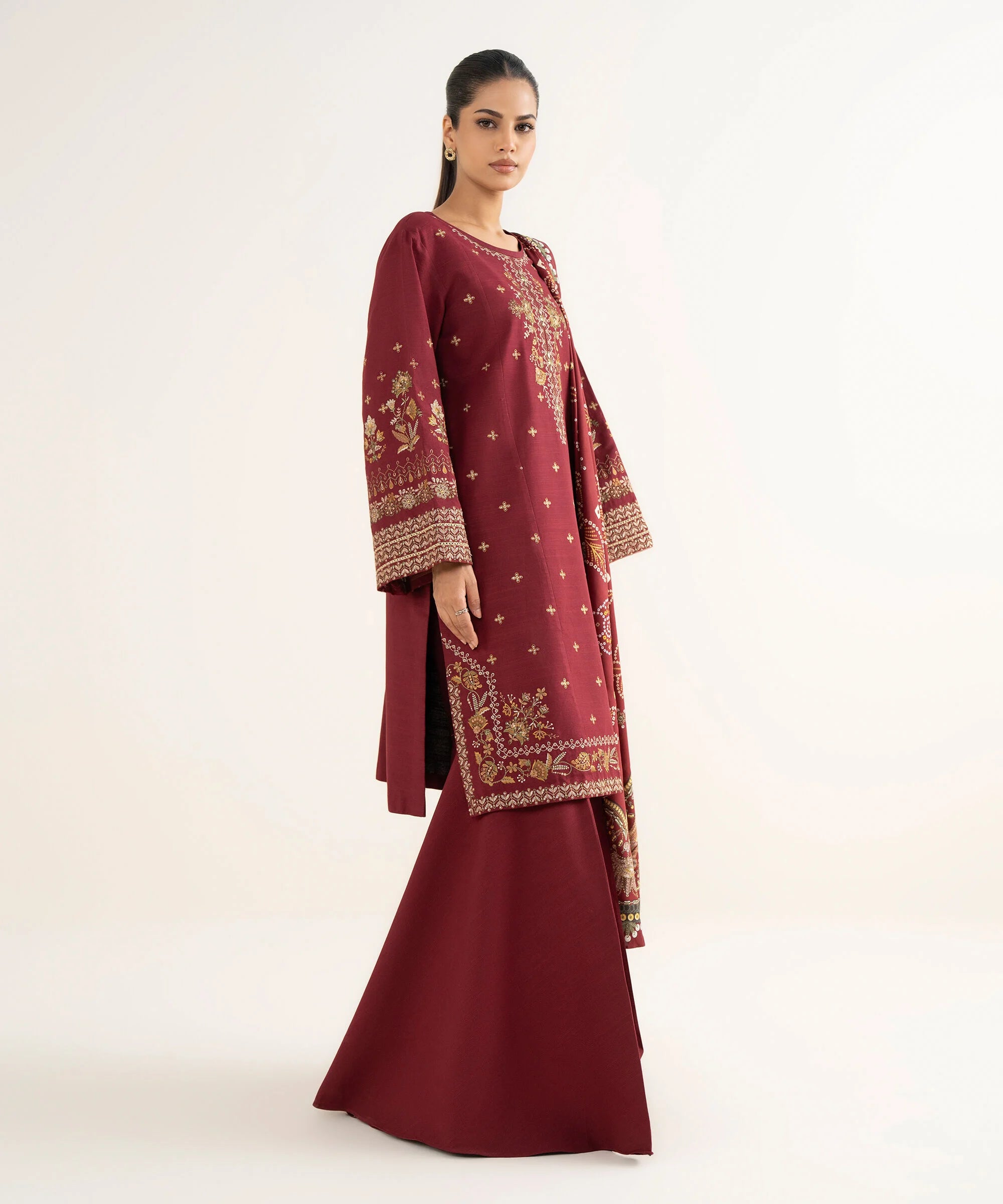 3 Piece - Embroidered Light Khaddar Suit