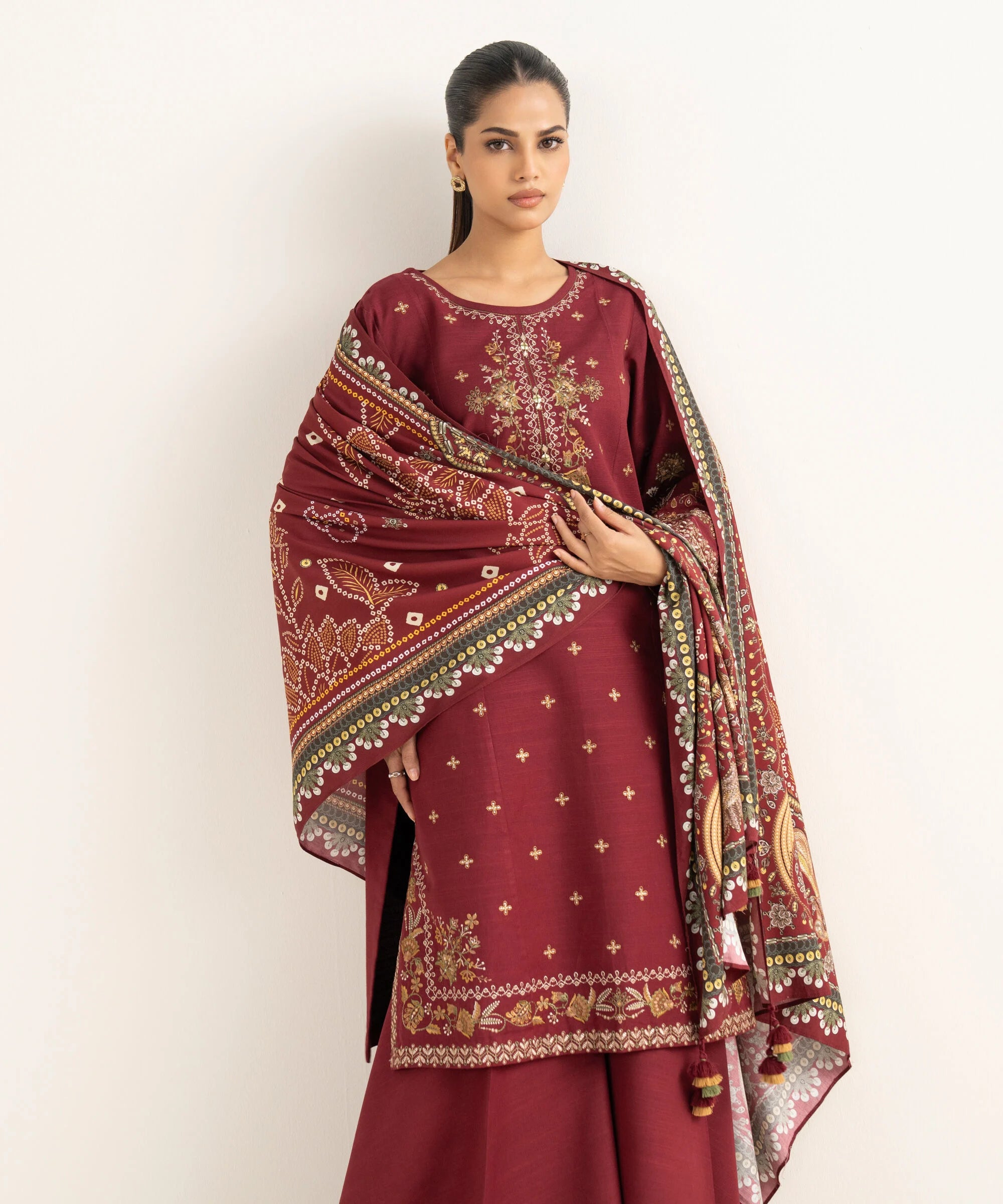 3 Piece - Embroidered Light Khaddar Suit