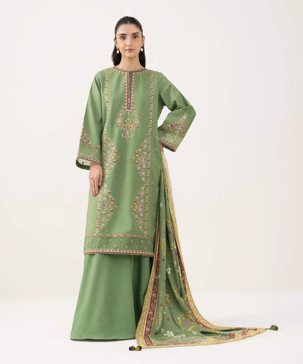 3 Piece - Embroidered Light Khaddar Suit