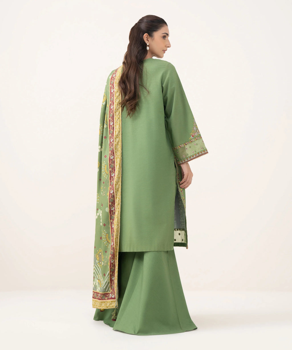 3 Piece - Embroidered Light Khaddar Suit