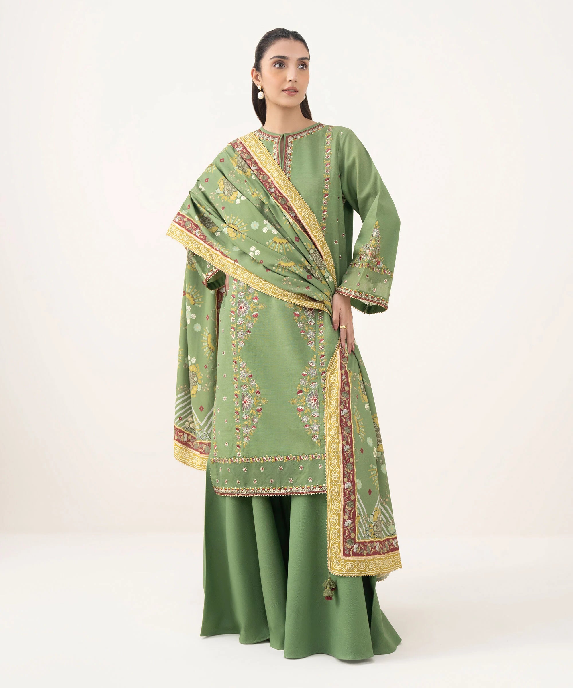 3 Piece - Embroidered Light Khaddar Suit