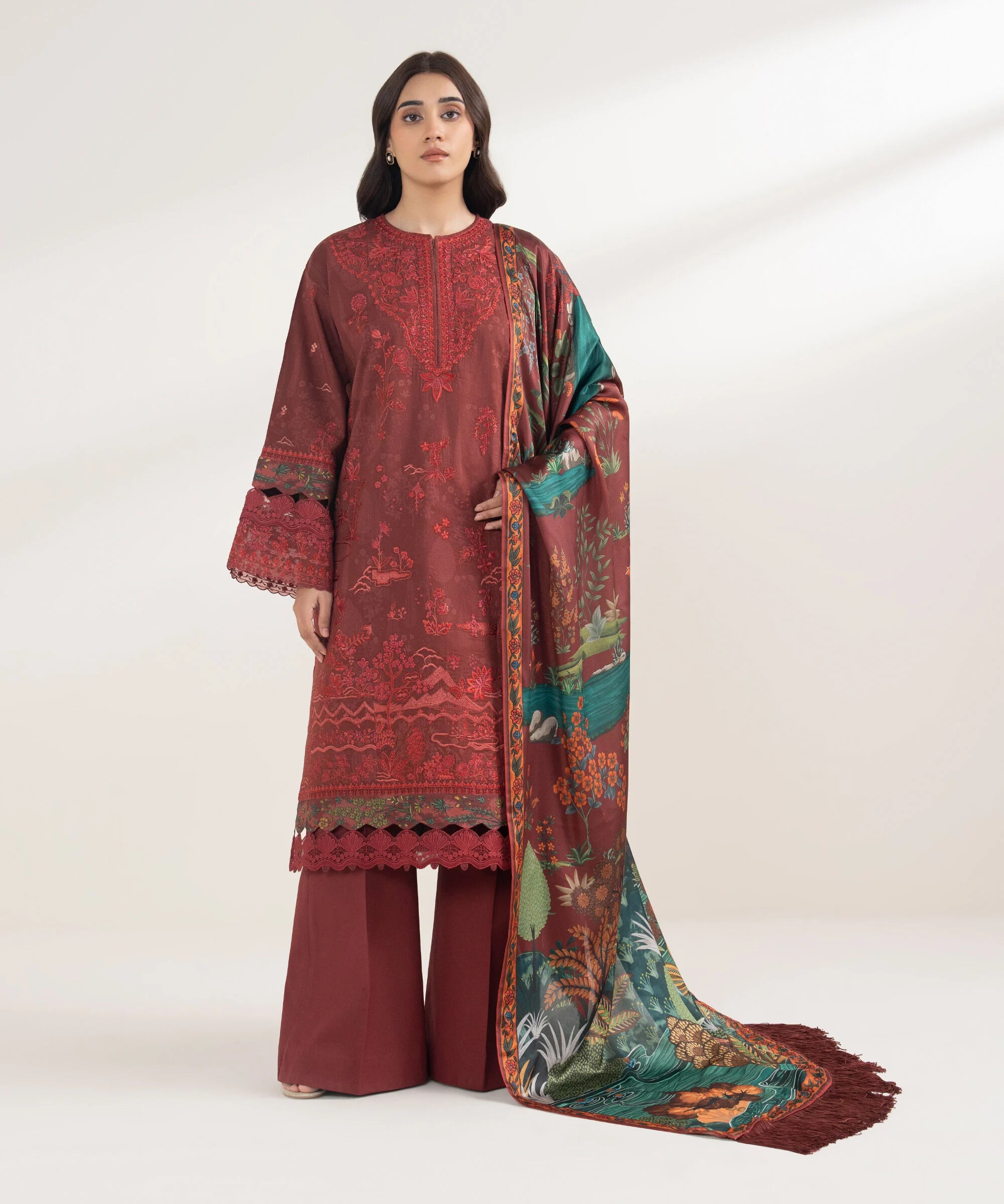 3 Piece - Embroidered Cotton Suit