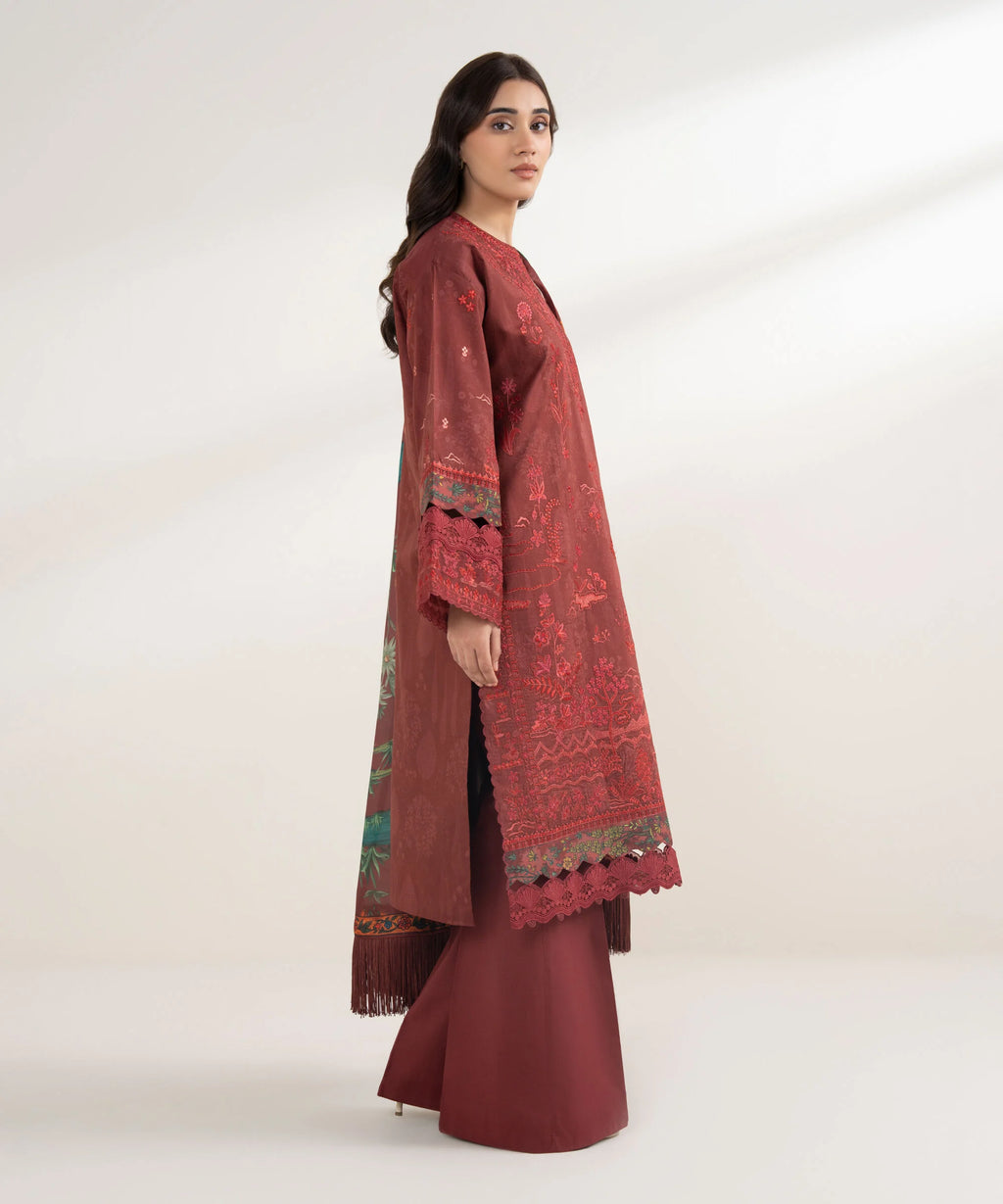 3 Piece - Embroidered Cotton Suit