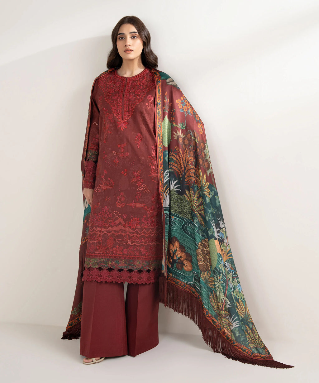 3 Piece - Embroidered Cotton Suit