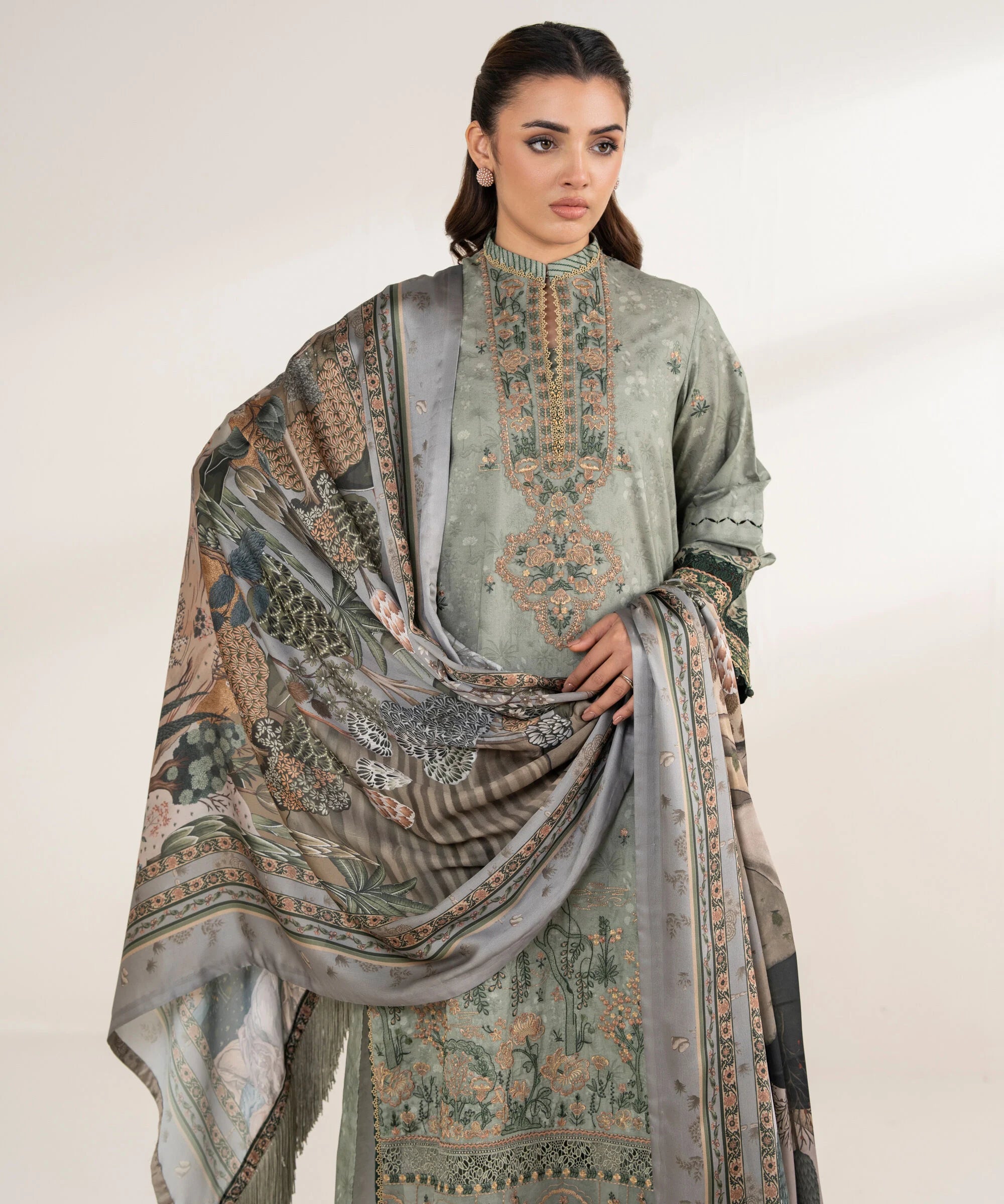3 Piece - Embroidered Cotton Suit
