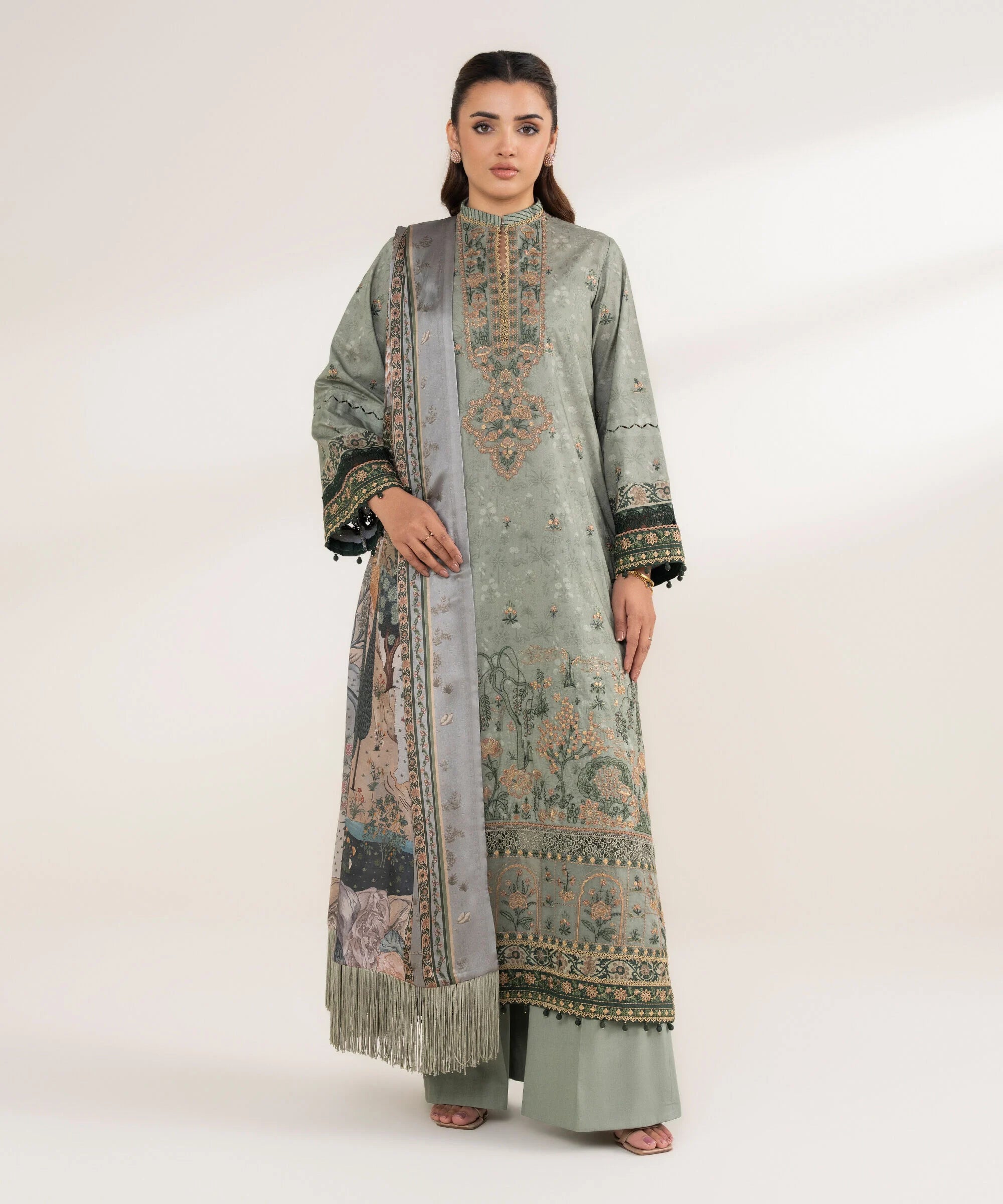 3 Piece - Embroidered Cotton Suit