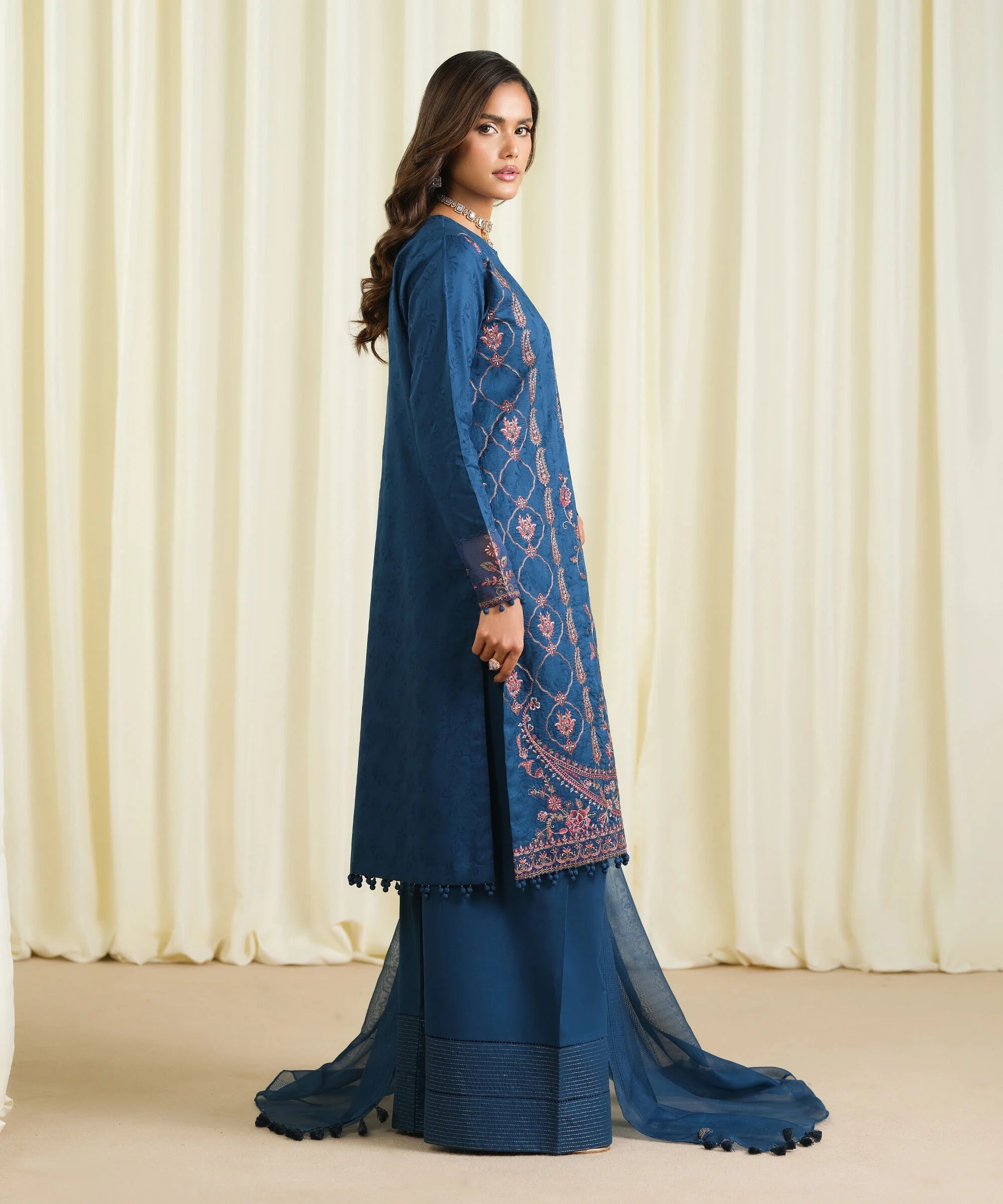 3 Piece - Embroidered Cotton Jacquard Suit
