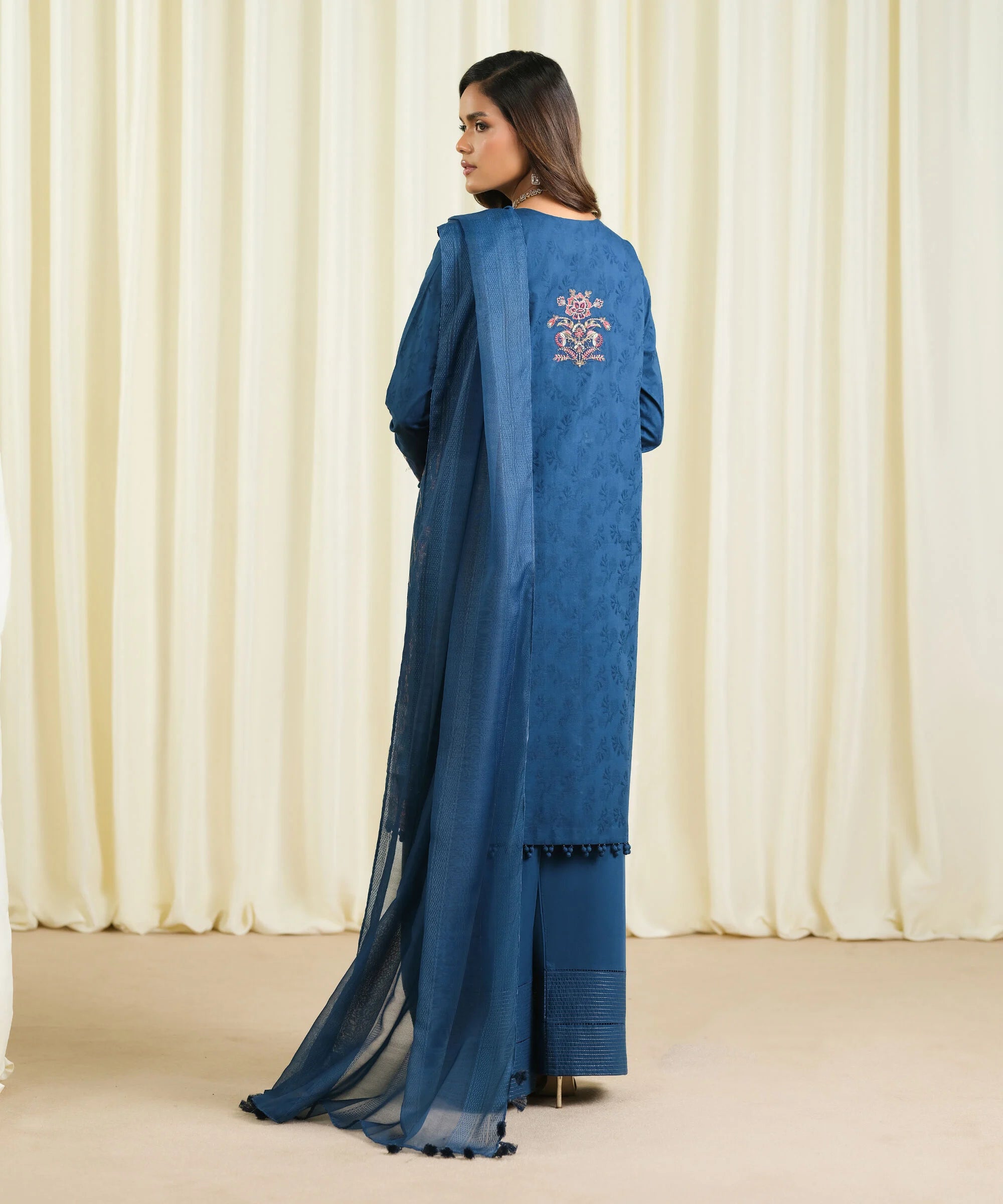 3 Piece - Embroidered Cotton Jacquard Suit
