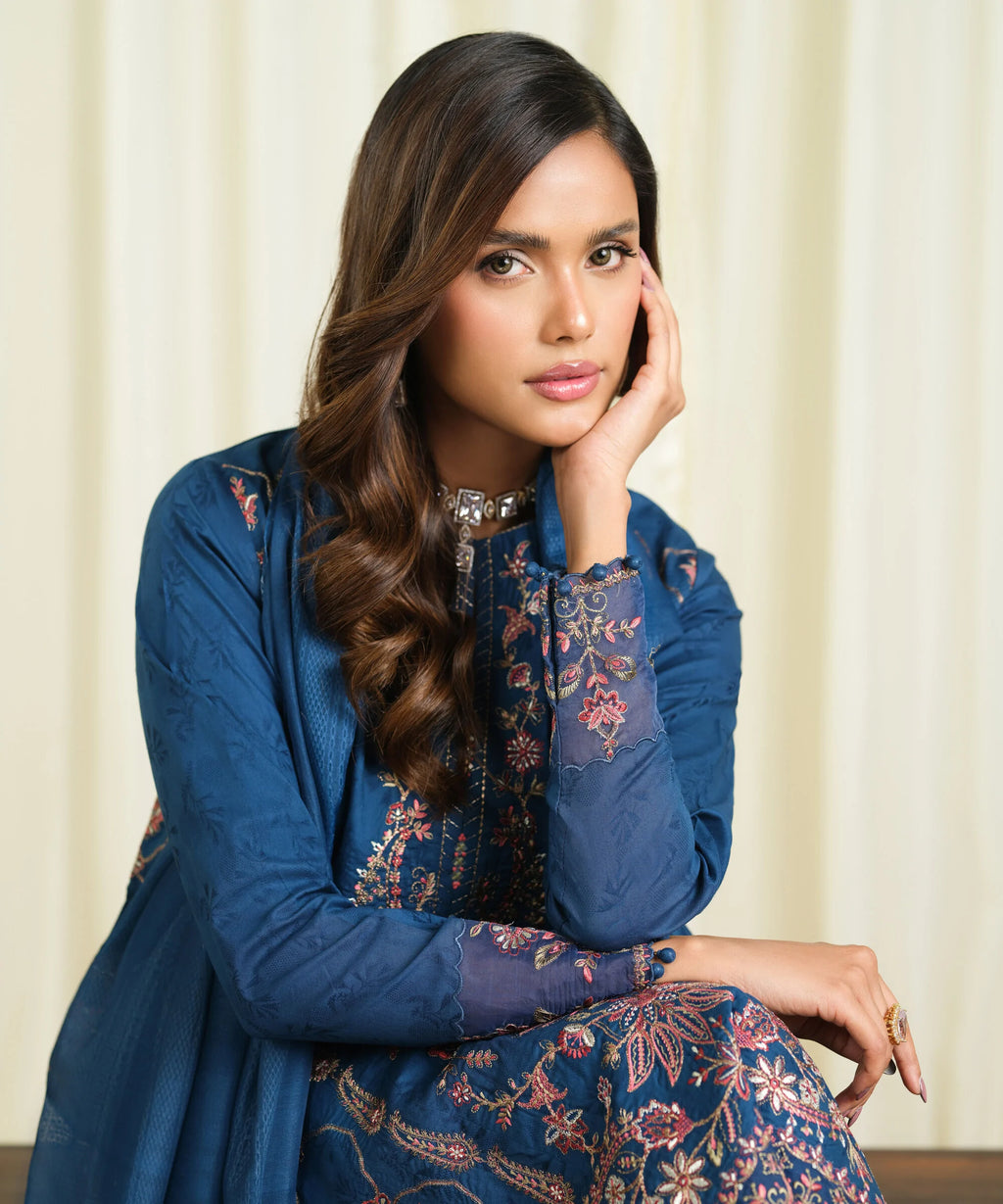 3 Piece - Embroidered Cotton Jacquard Suit