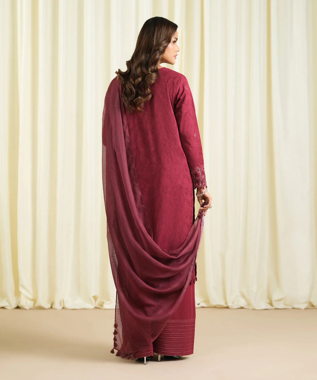 3 Piece - Embroidered Cotton Jacquard Suit
