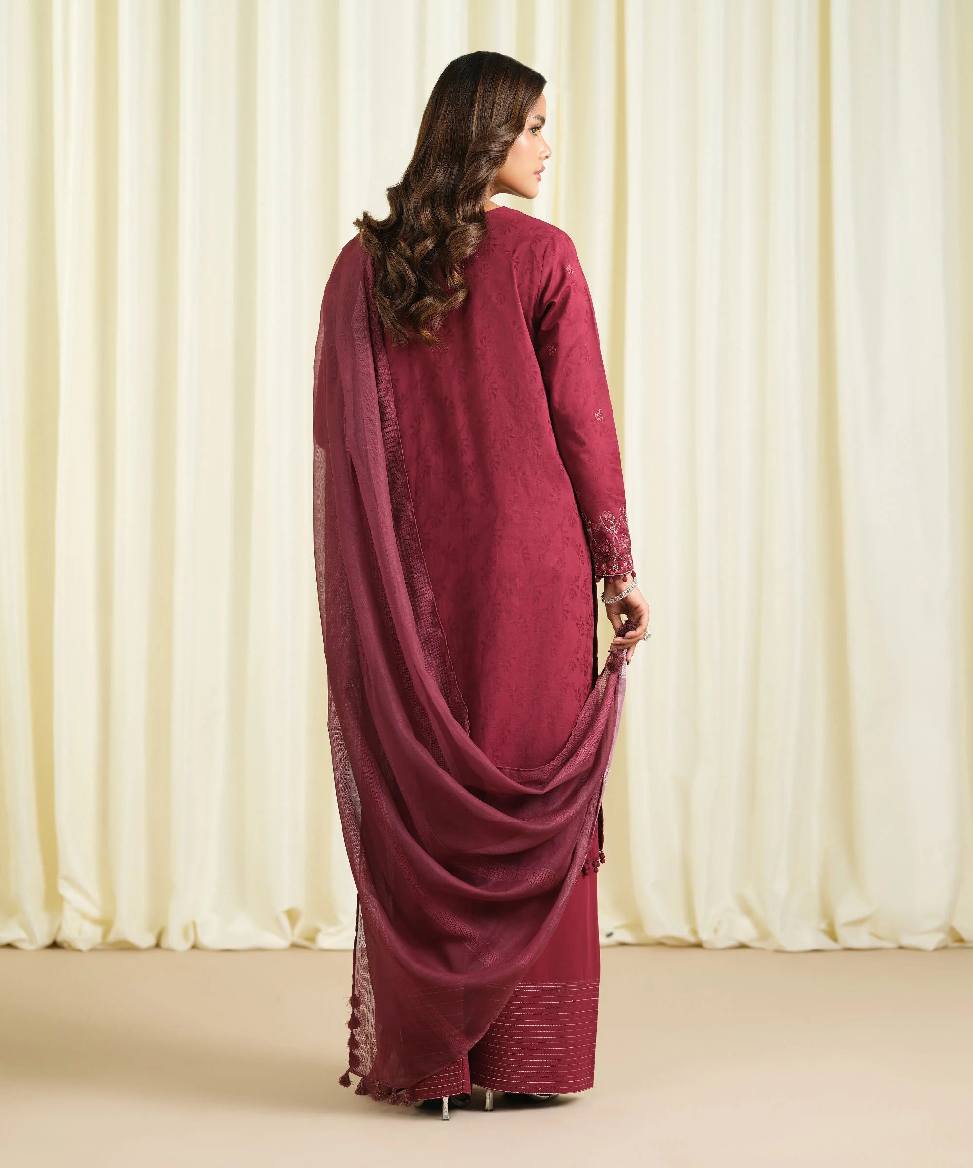 3 Piece - Embroidered Cotton Jacquard Suit