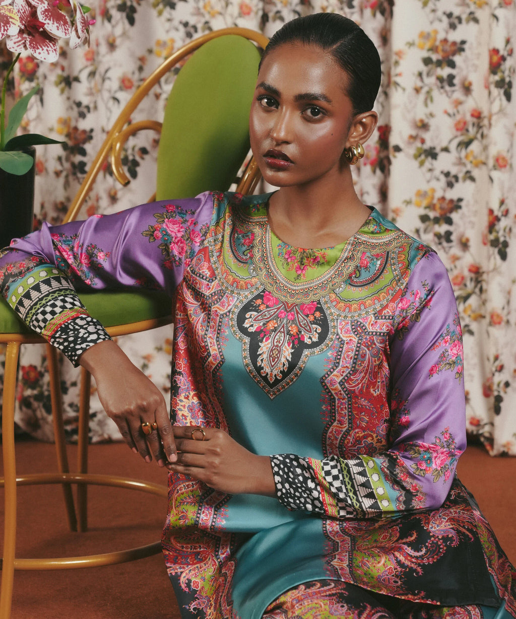 2 Piece - Printed Silk Suit