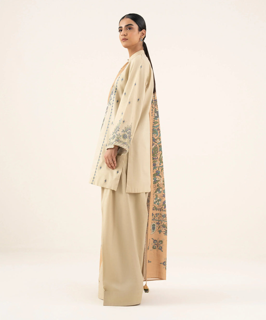 2 Piece - Embroidered Cotton Suit