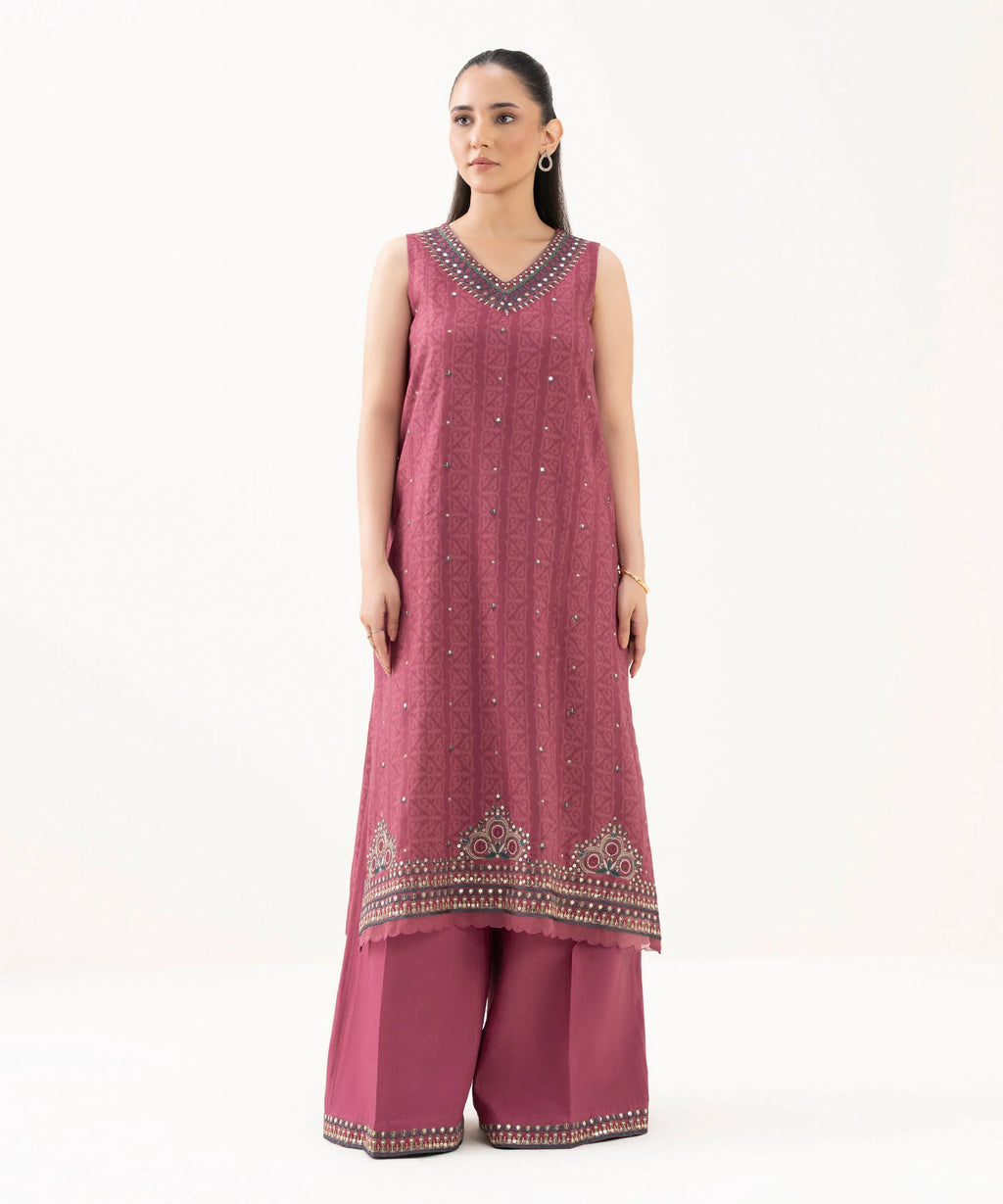 2 Piece - Embroidered Linen Suit