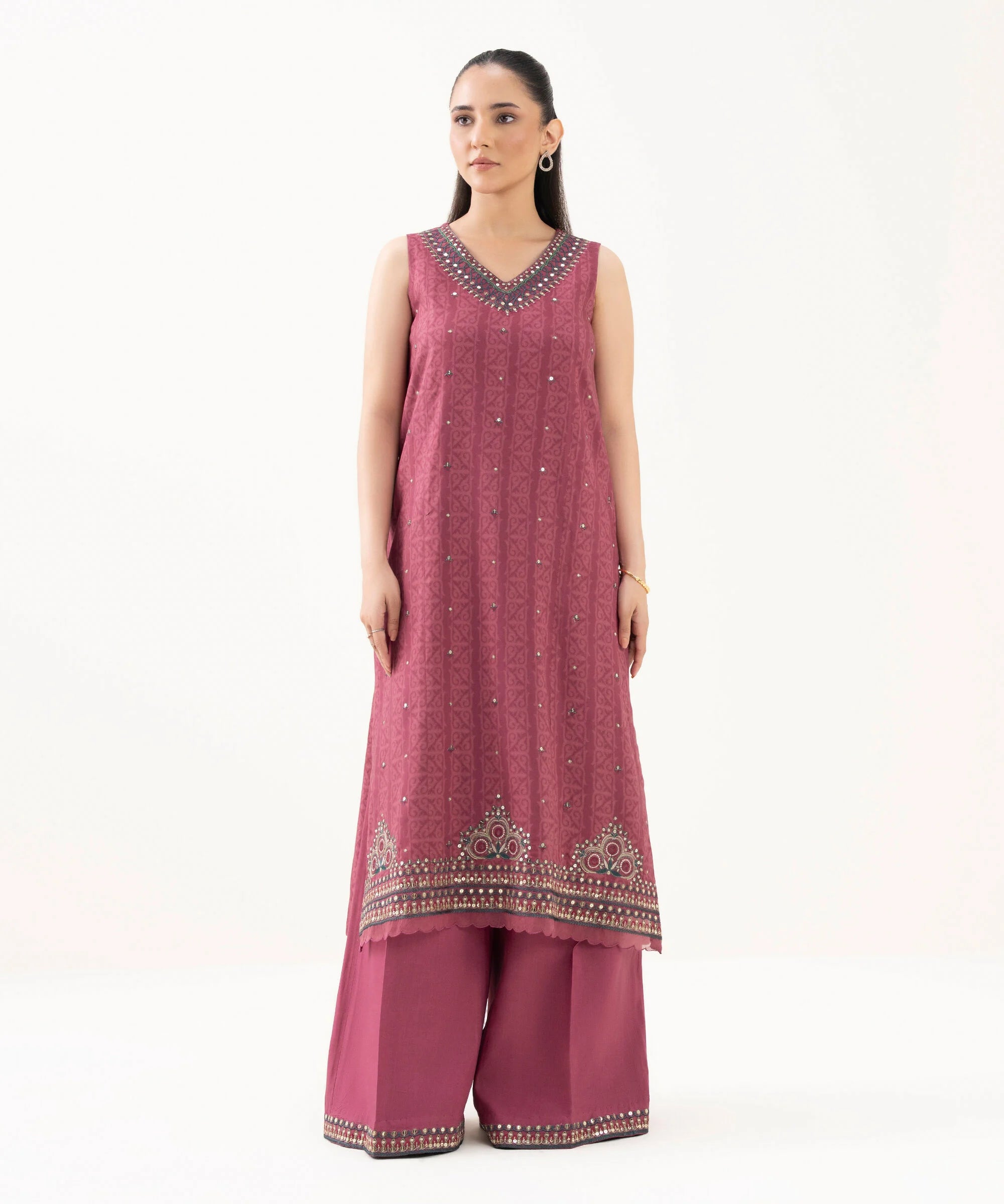 2 Piece - Embroidered Linen Suit