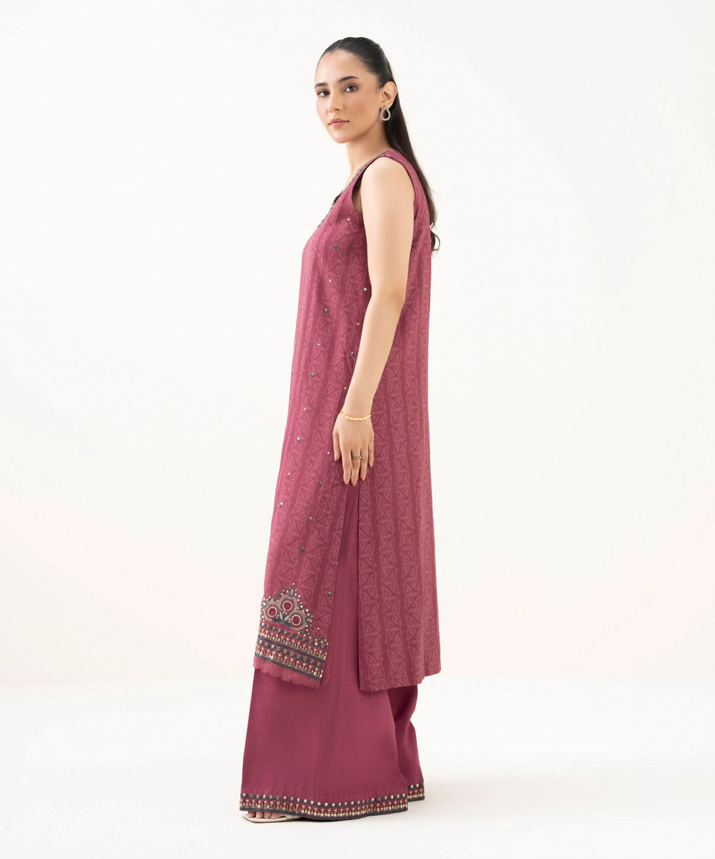 2 Piece - Embroidered Linen Suit