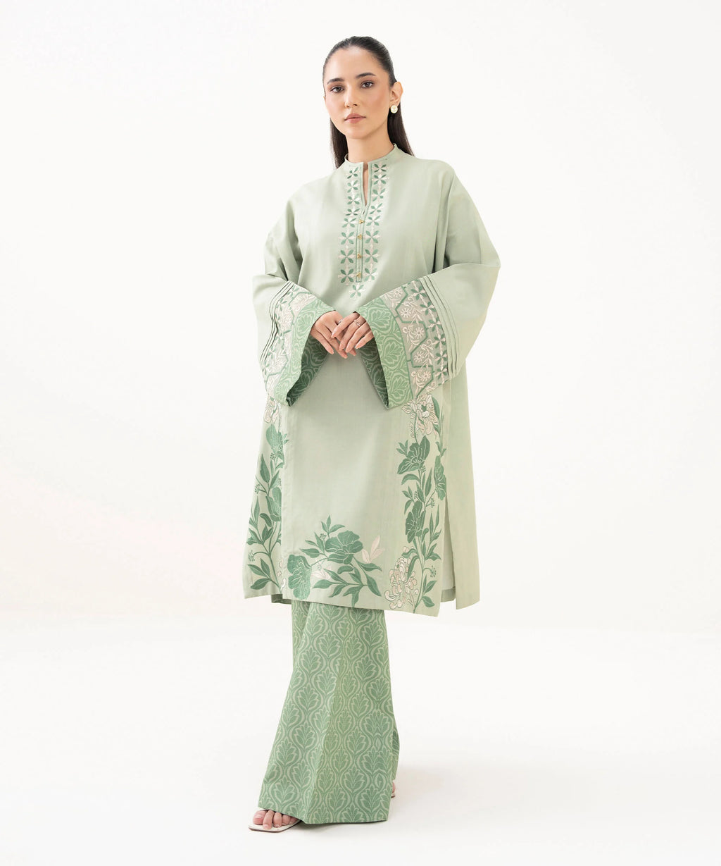2 Piece - Embroidered Linen Suit