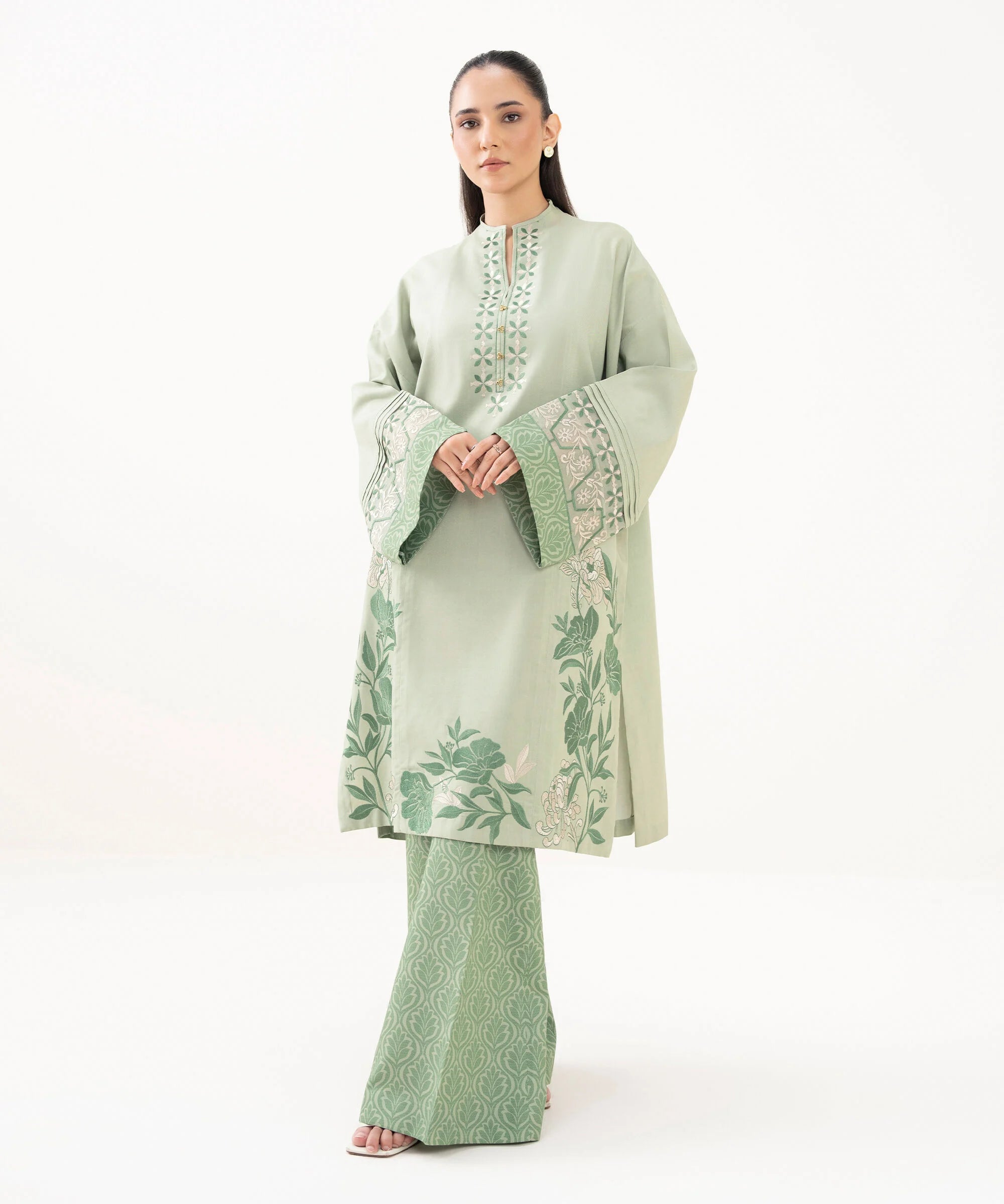 2 Piece - Embroidered Linen Suit