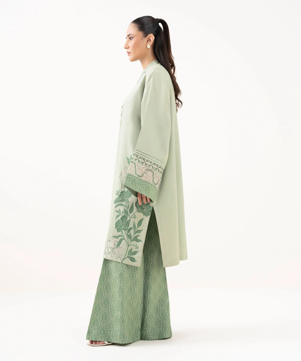 2 Piece - Embroidered Linen Suit