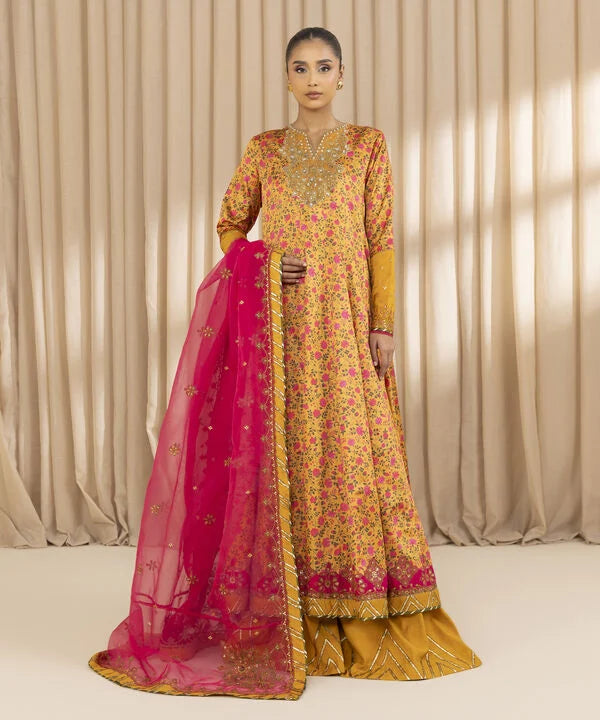 3 Piece - Embroidered Satin Suit