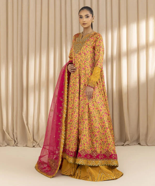 3 Piece - Embroidered Satin Suit