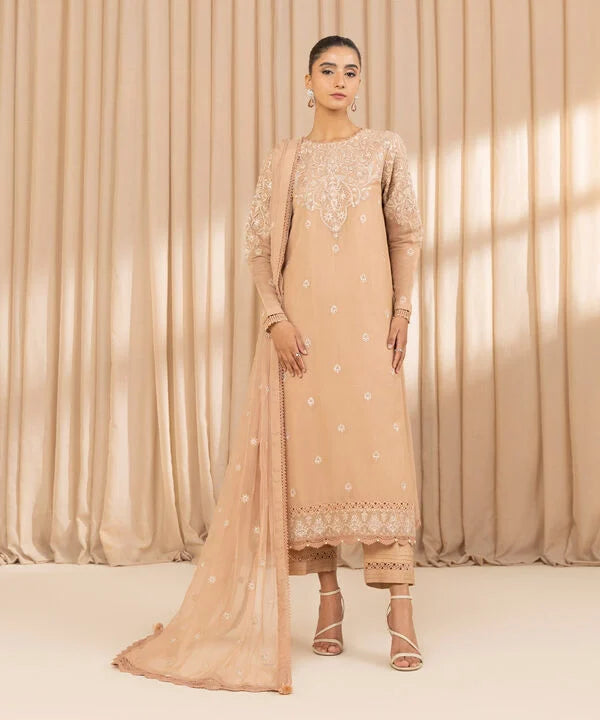 3 Piece - Embroidered Net Suit