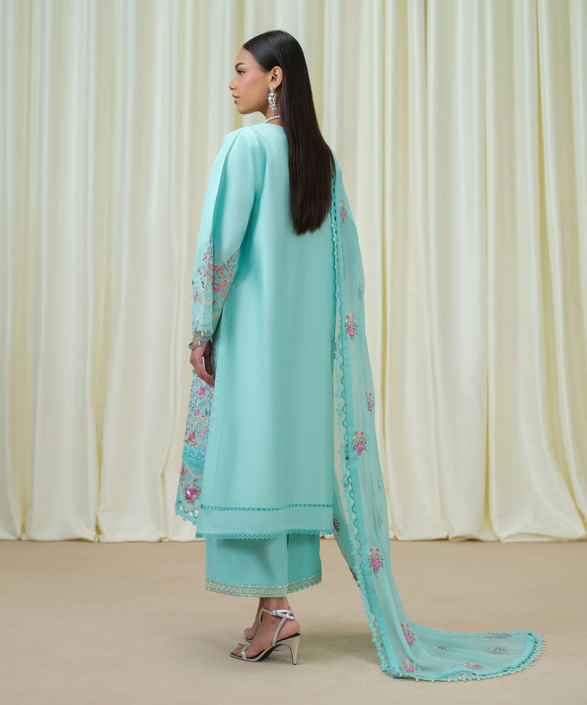 3 Piece - Embroidered Cotton Net Suit