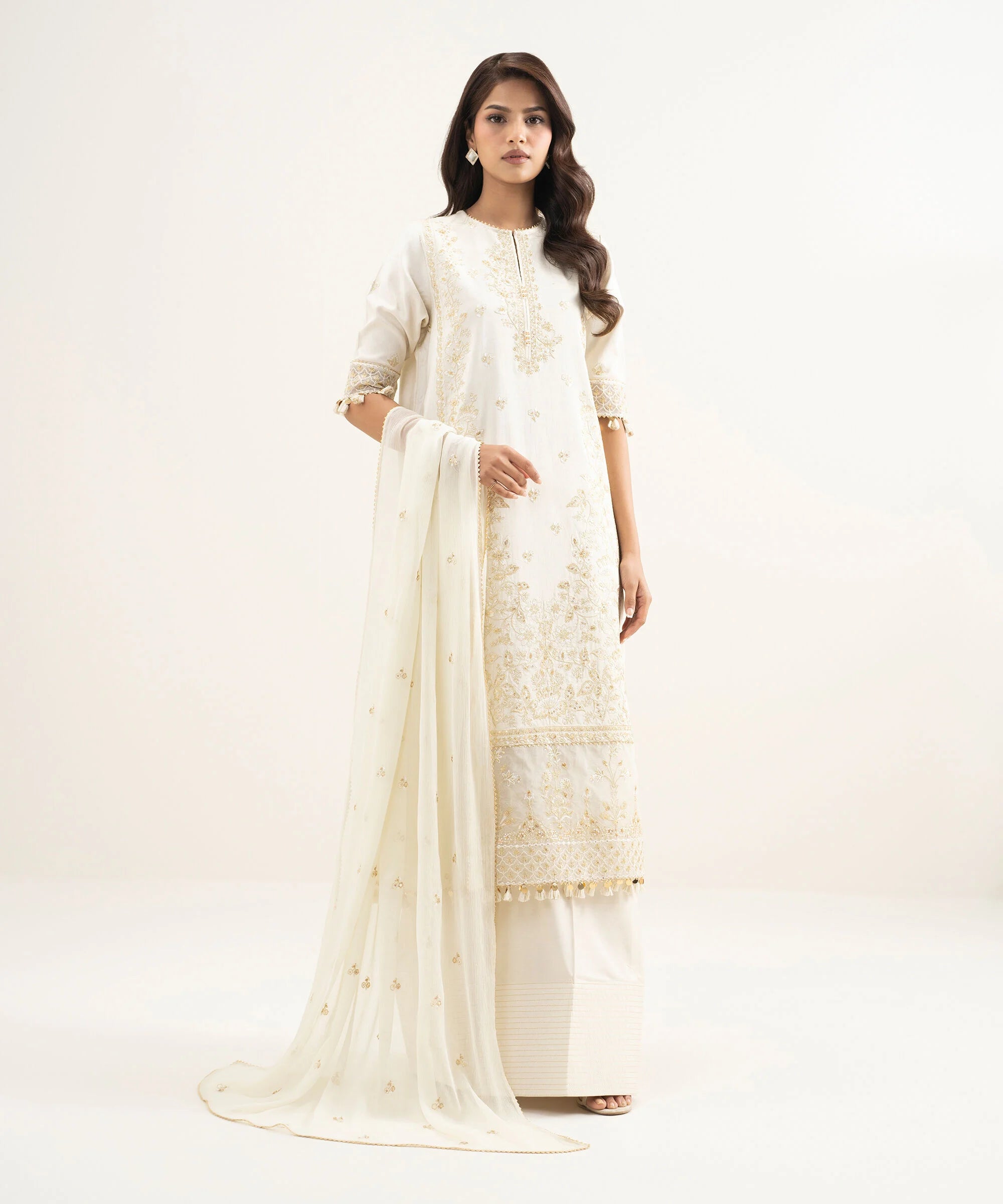 3 Piece - Embroidered Raw Silk Suit