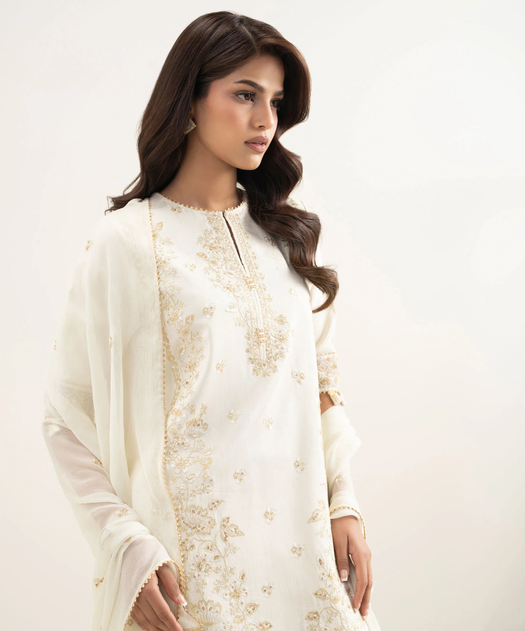 3 Piece - Embroidered Raw Silk Suit