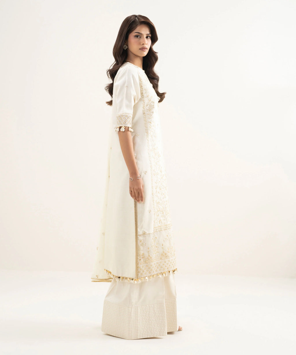 3 Piece - Embroidered Raw Silk Suit