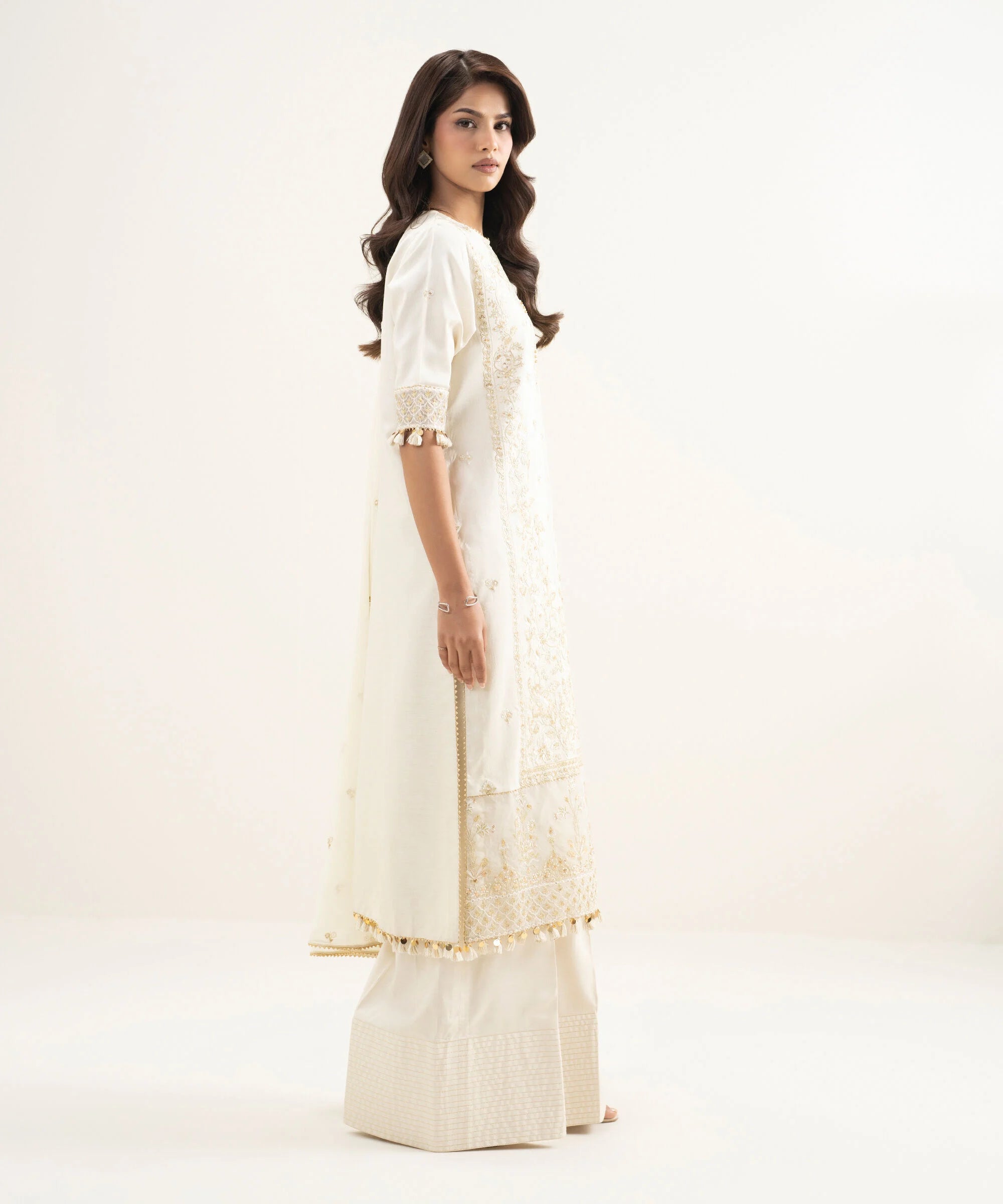 3 Piece - Embroidered Raw Silk Suit