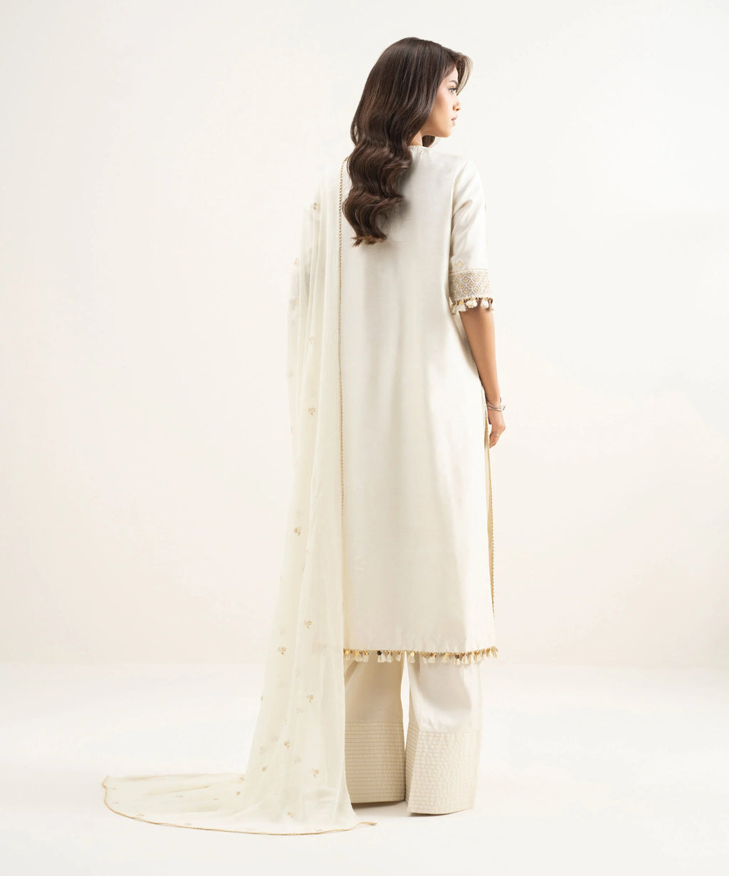 3 Piece - Embroidered Raw Silk Suit