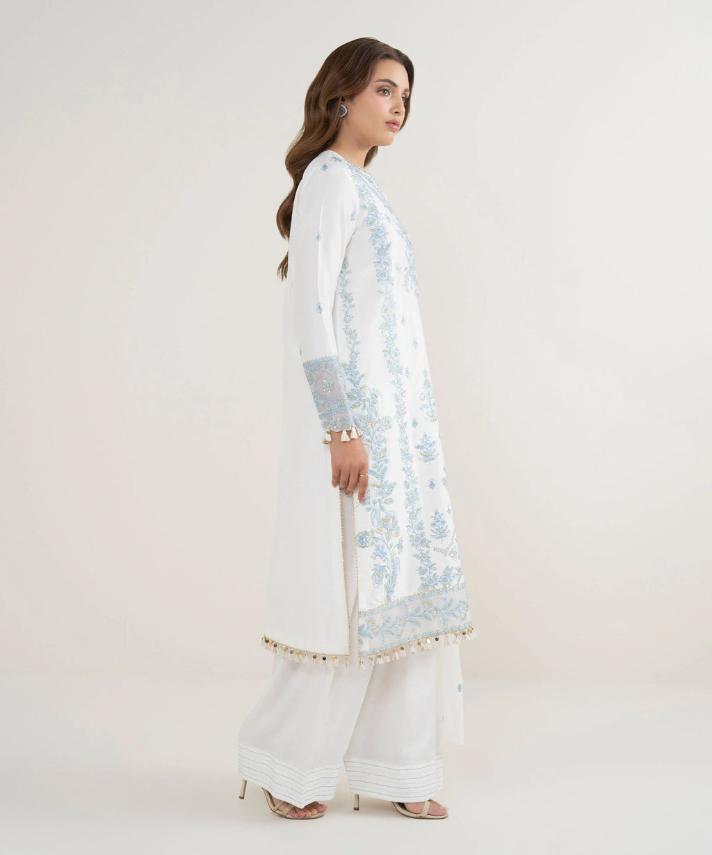 3 Piece - Embroidered Raw Silk Suit
