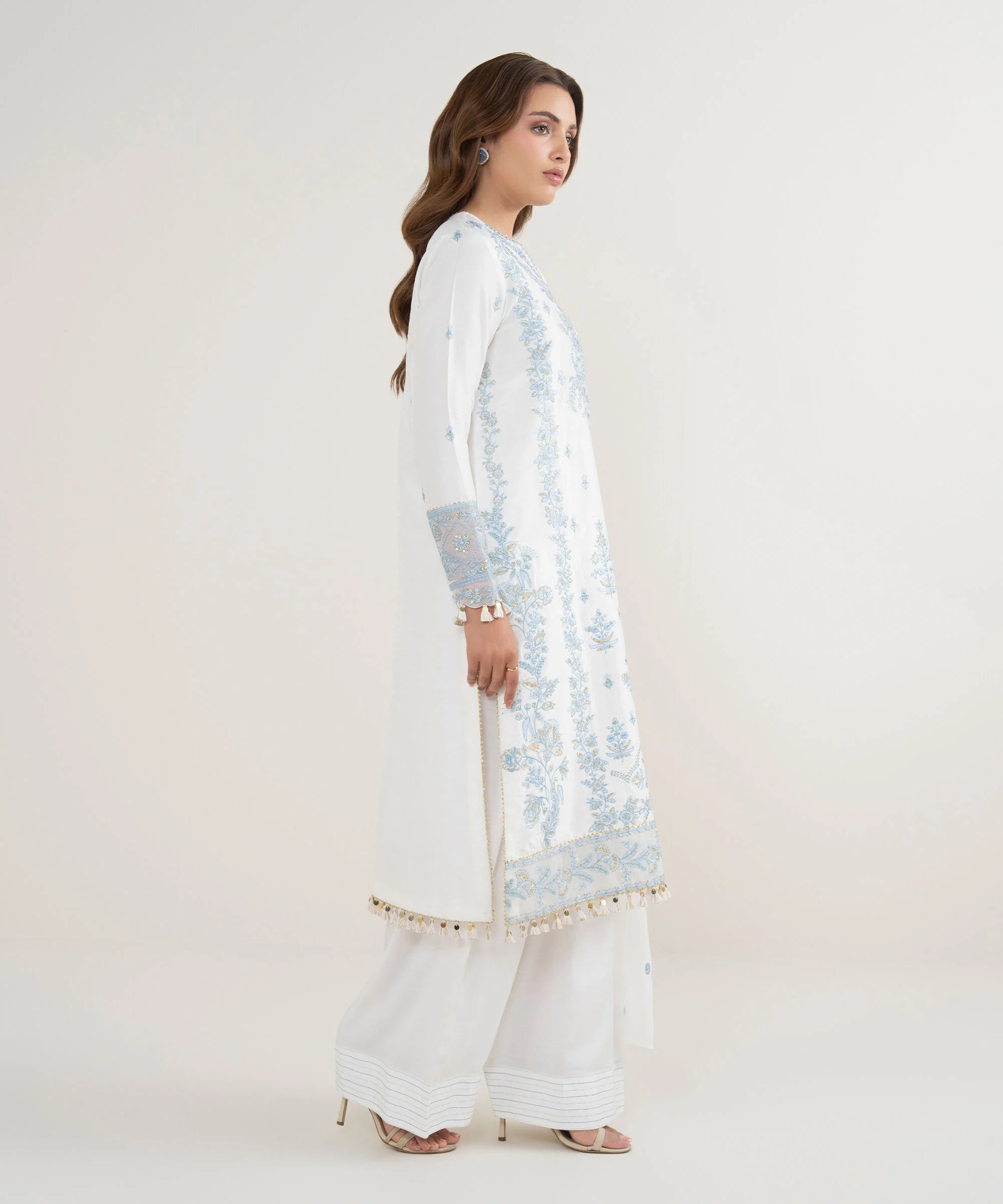 3 Piece - Embroidered Raw Silk Suit