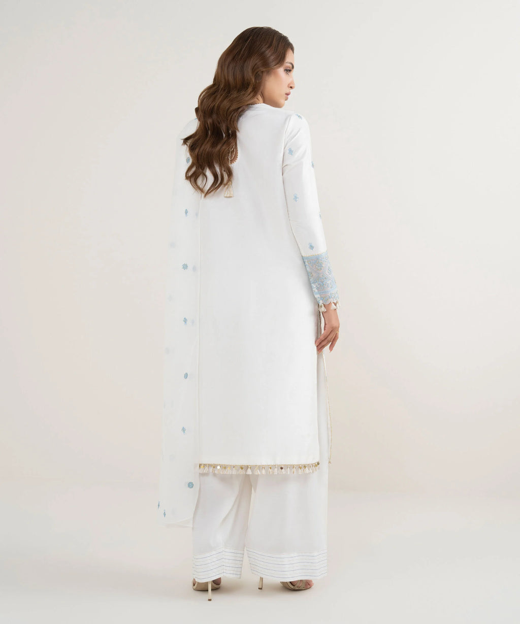 3 Piece - Embroidered Raw Silk Suit