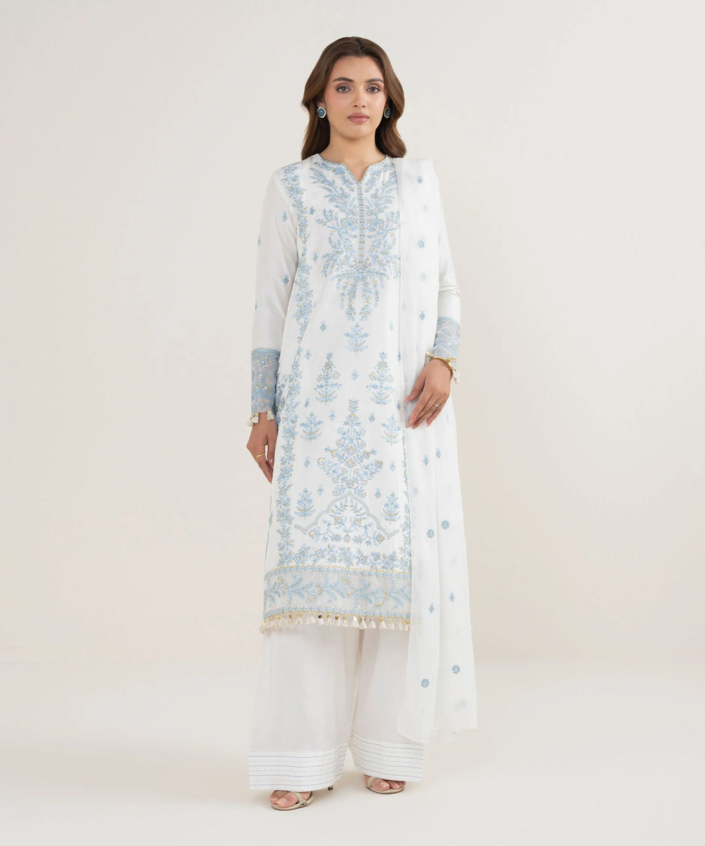 3 Piece - Embroidered Raw Silk Suit