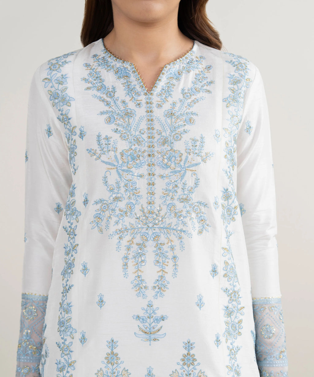 3 Piece - Embroidered Raw Silk Suit