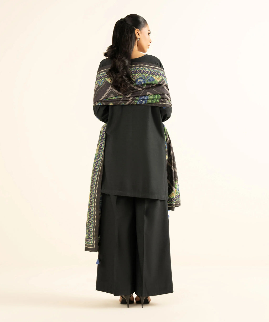 3 Piece - Embroidered Raw Silk Suit