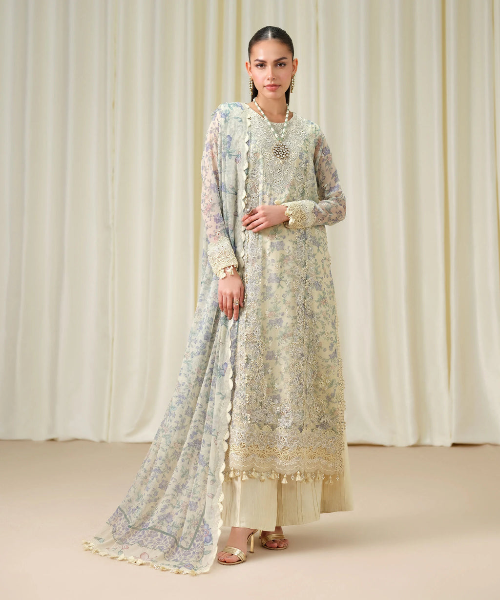 3 Piece - Embroidered Chiffon Suit