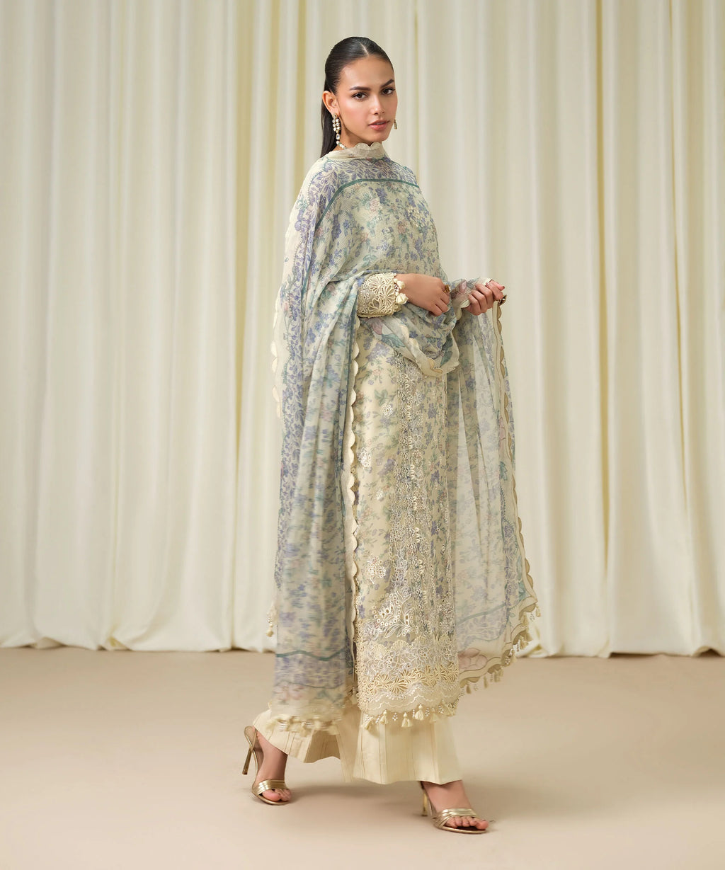 3 Piece - Embroidered Chiffon Suit
