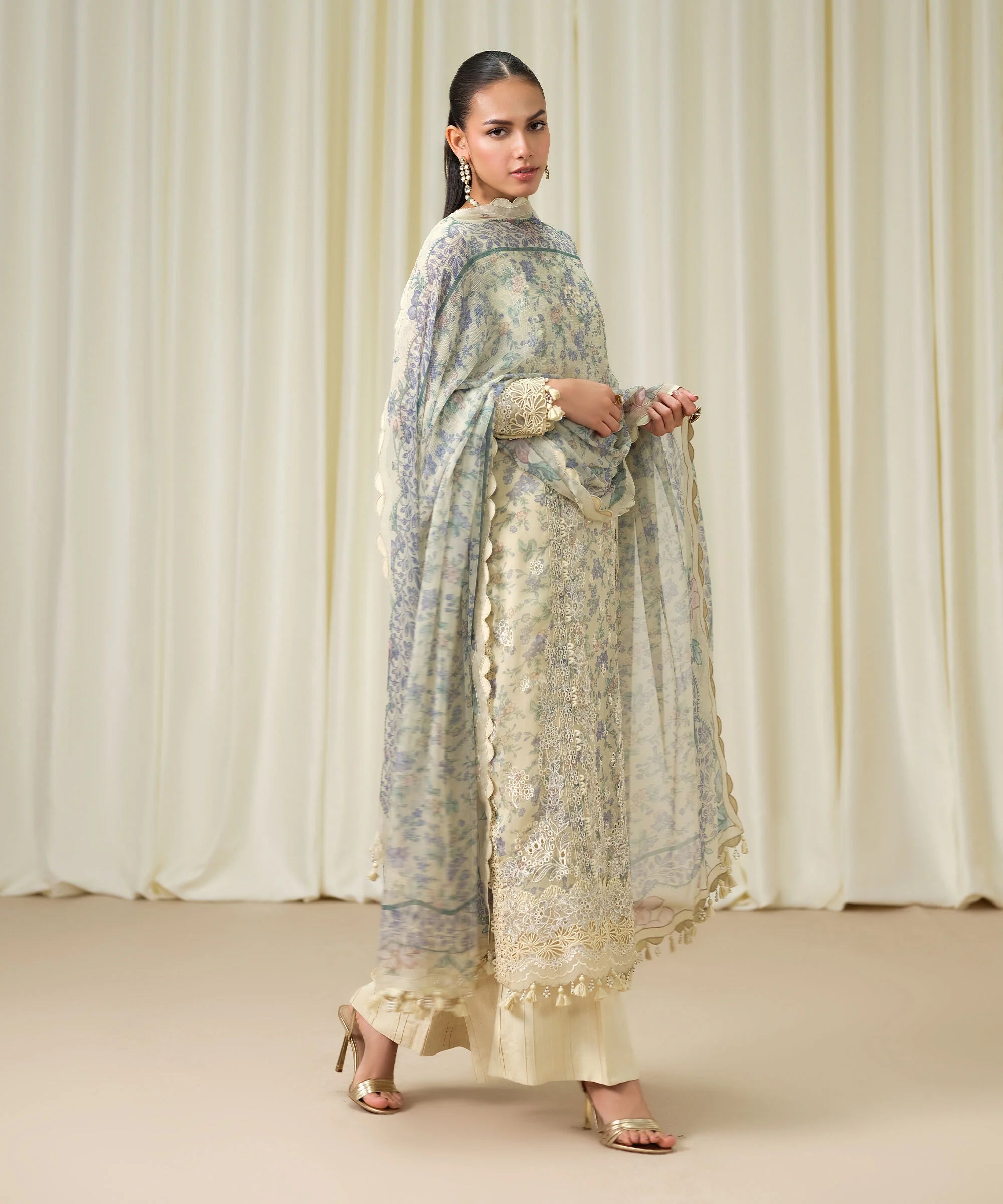 3 Piece - Embroidered Chiffon Suit