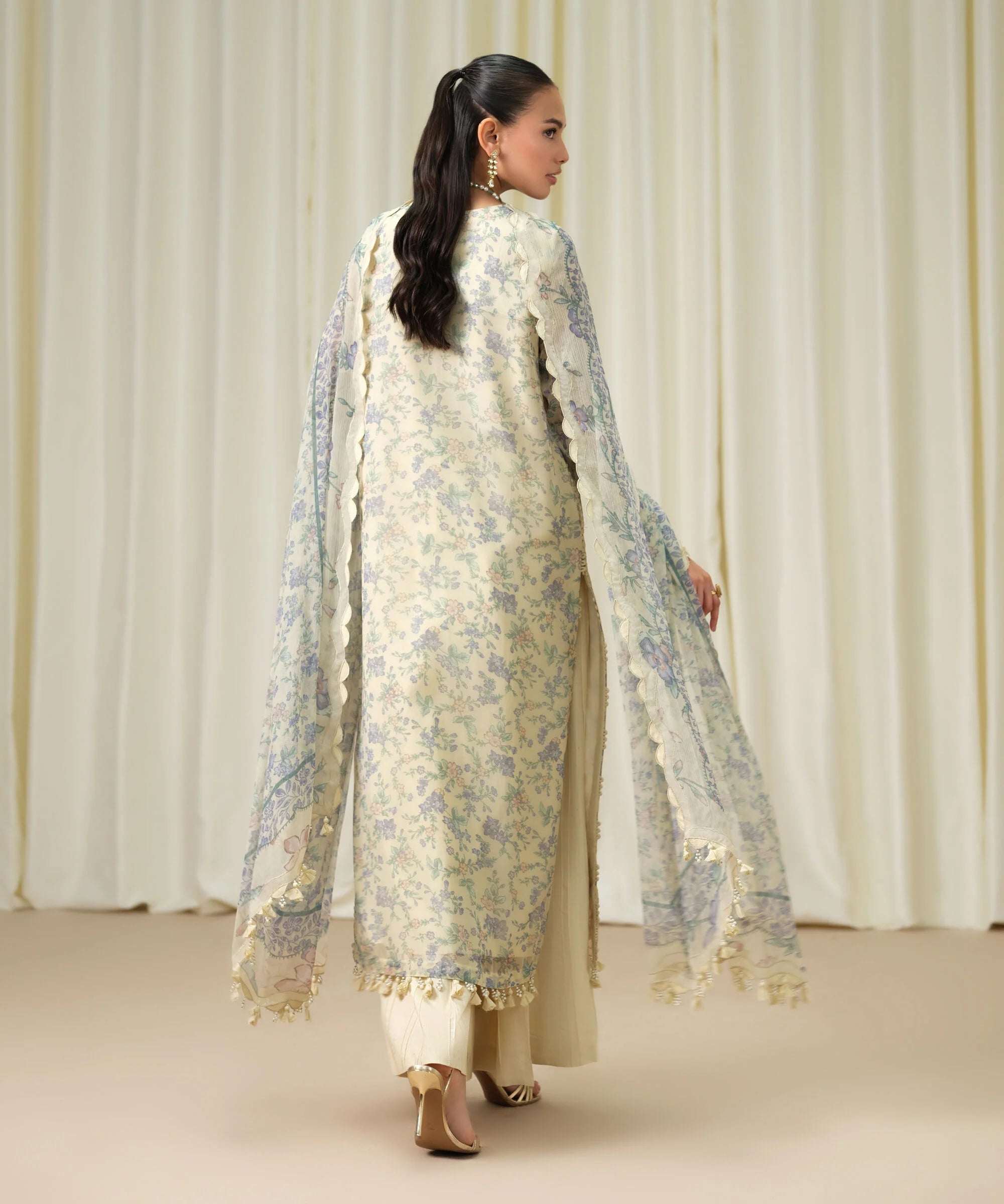 3 Piece - Embroidered Chiffon Suit