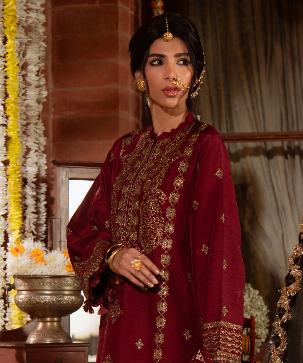 3 Piece - Embroidered Raw Silk Suit