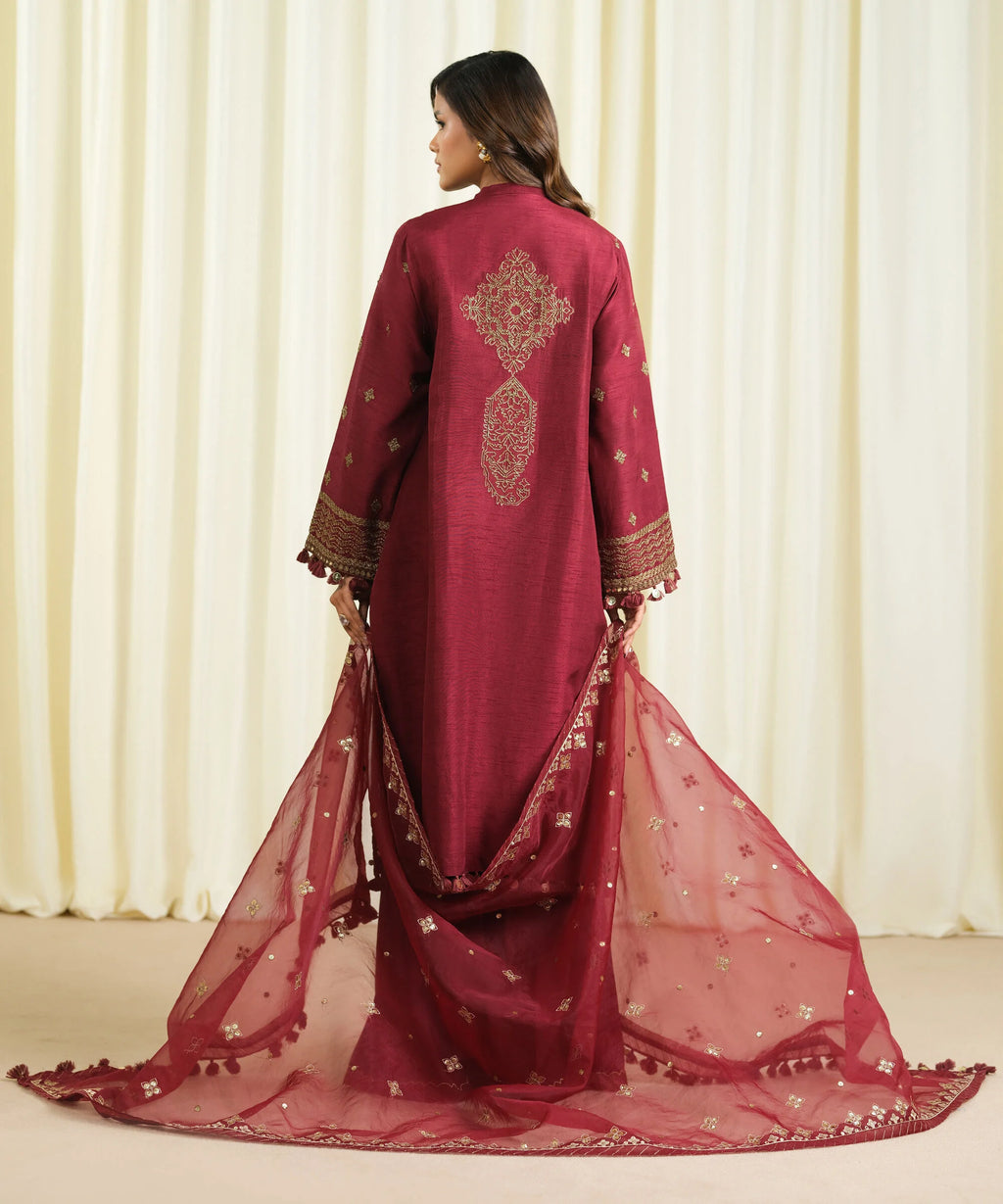 3 Piece - Embroidered Raw Silk Suit