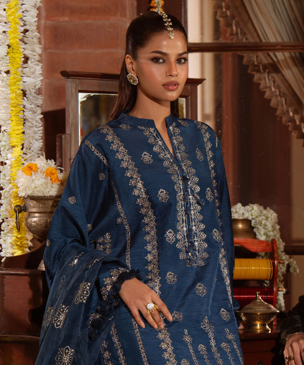 3 Piece - Embroidered Raw Silk Suit
